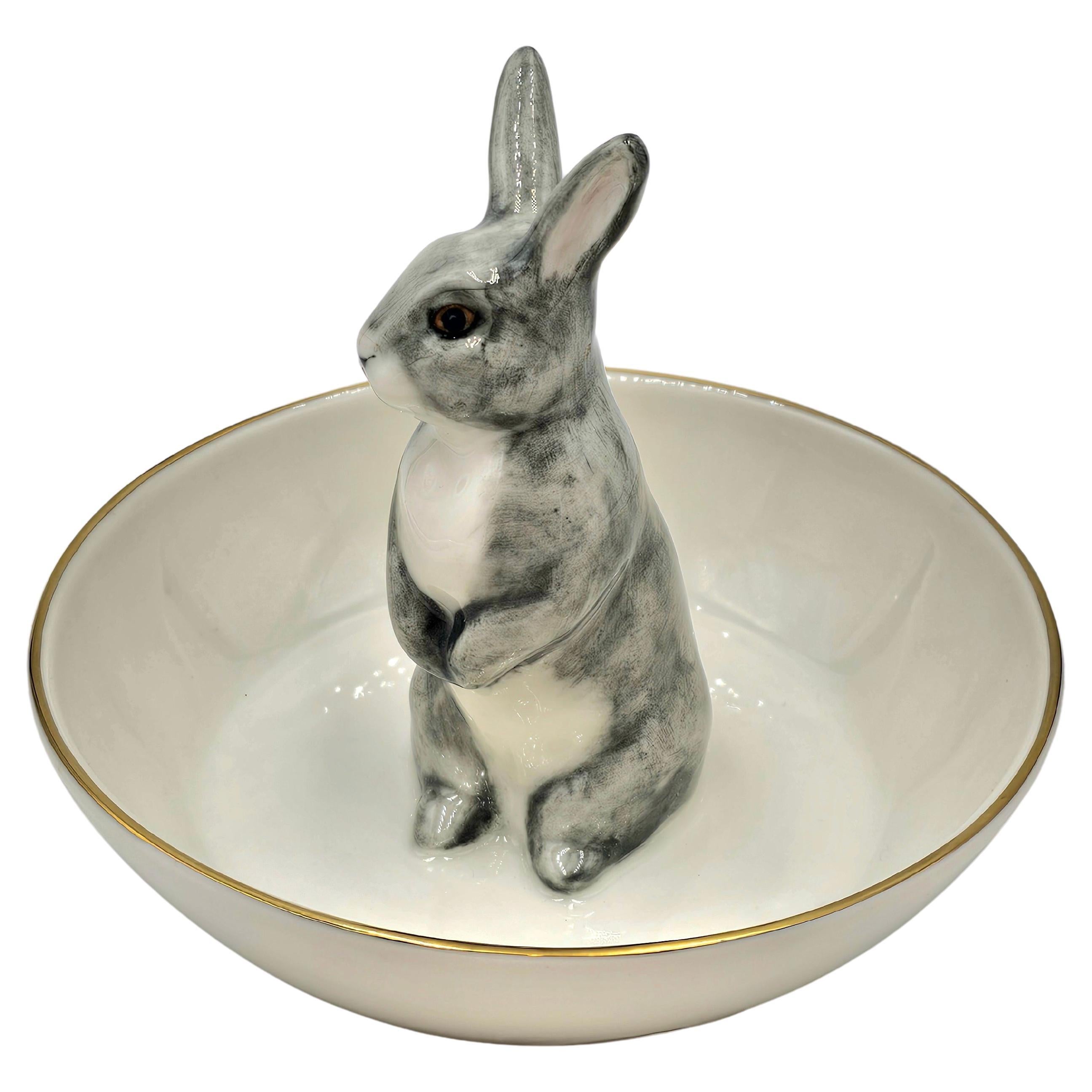 Country Style Easter Bowl Porcelain with Hare Figure Sofina Boutique Kitzbuehel For Sale