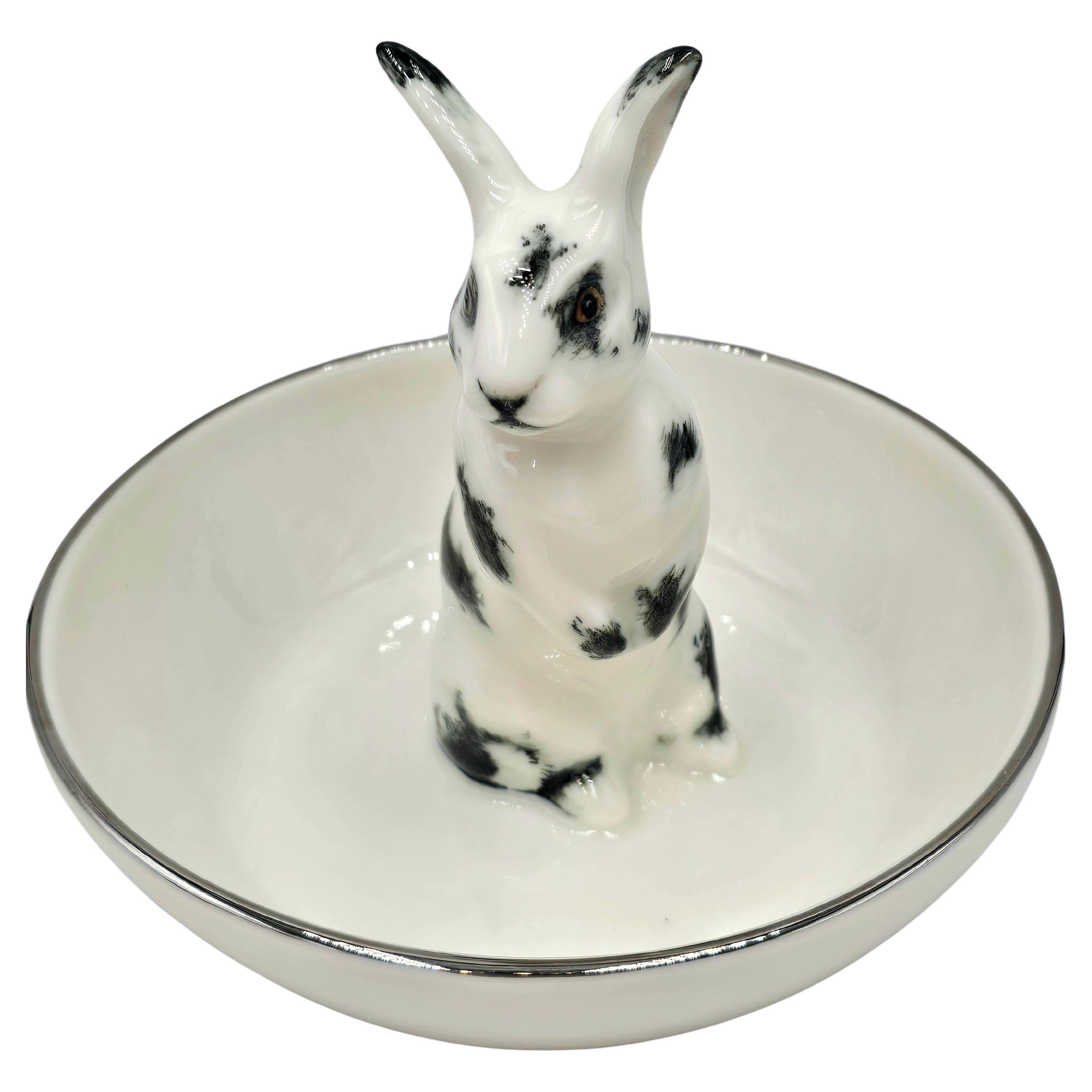 Country Style Easter Bowl Porcelain with Hare Figure Sofina Boutique Kitzbuehel For Sale