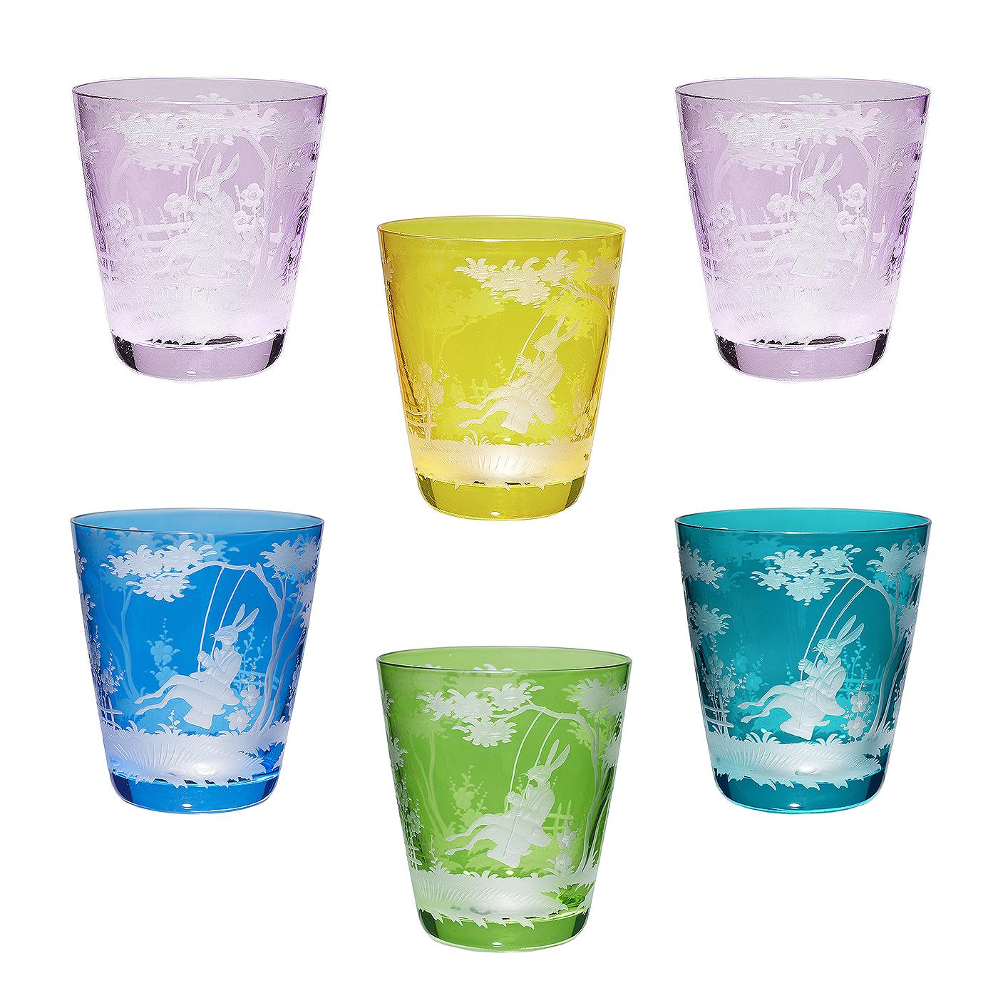 Hand-Crafted Country Style Easter Set of Six Glass Tumbler Blue Sofina Boutique Kitzbuehel For Sale