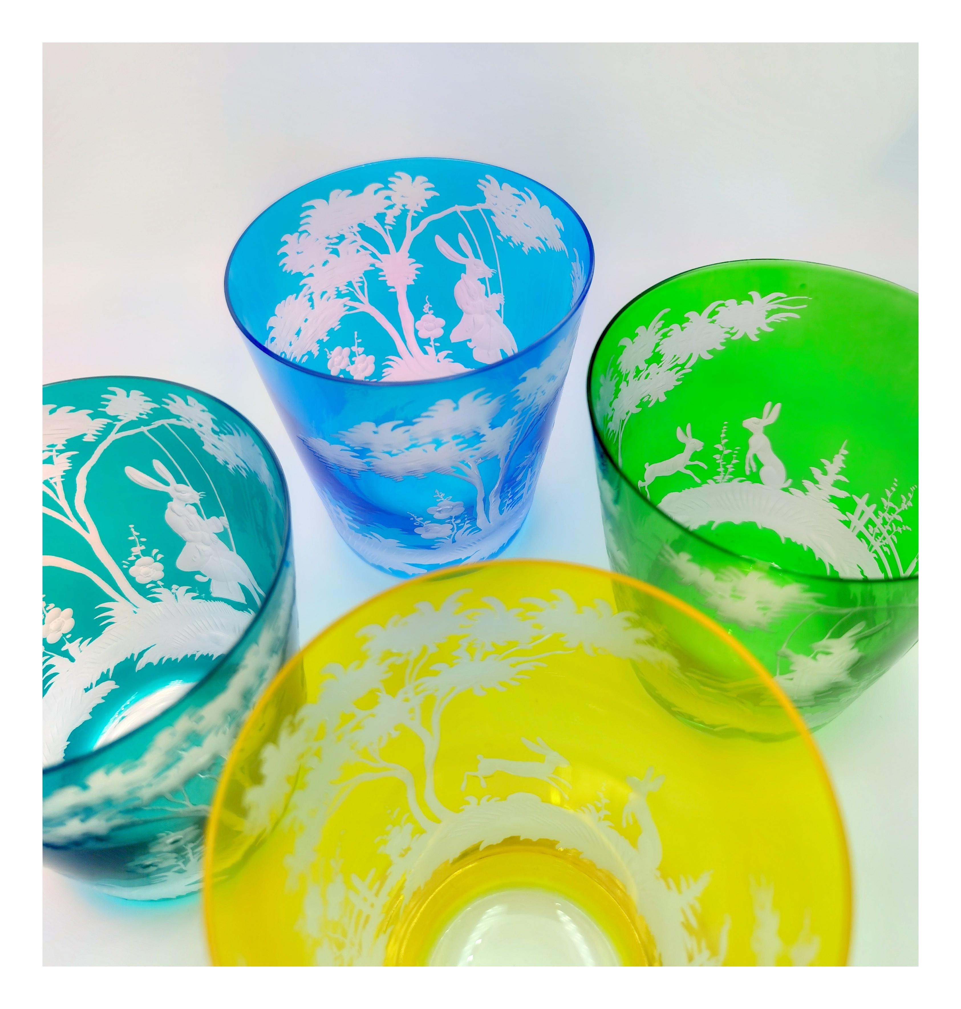 XXIe siècle et contemporain Ensemble de six gobelets en verre bleu de style campagnard Easter de Sofina Boutique Kitzbuehel en vente