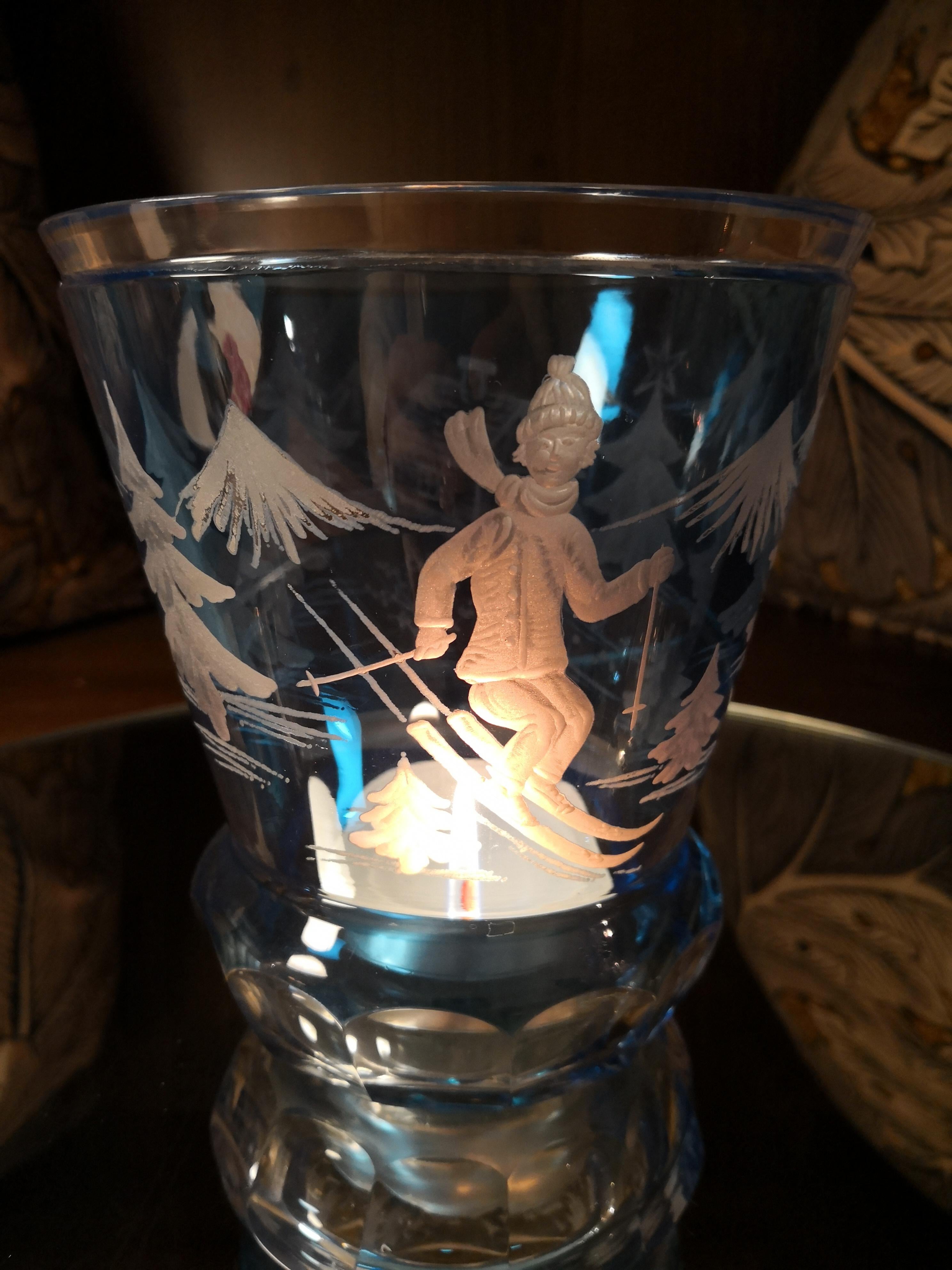 Landhausstil Kristall Latern Blau Glas Skier Decor Sofina Boutique Kitzbuehel (Handgefertigt) im Angebot