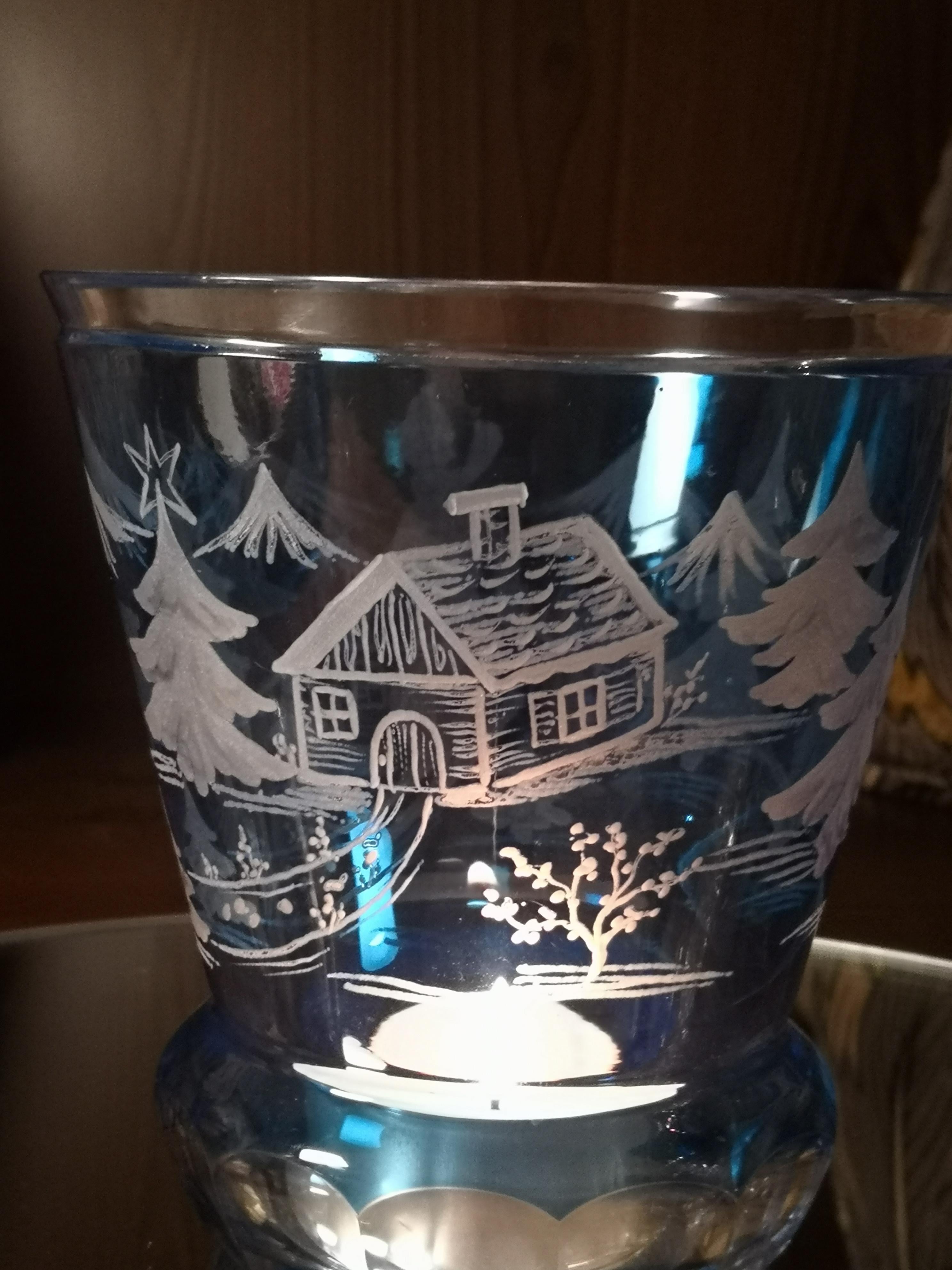 Country Style Crystal Latern Blue Glass Skier Decor Sofina Boutique Kitzbuehel In New Condition For Sale In Kitzbuhel, AT