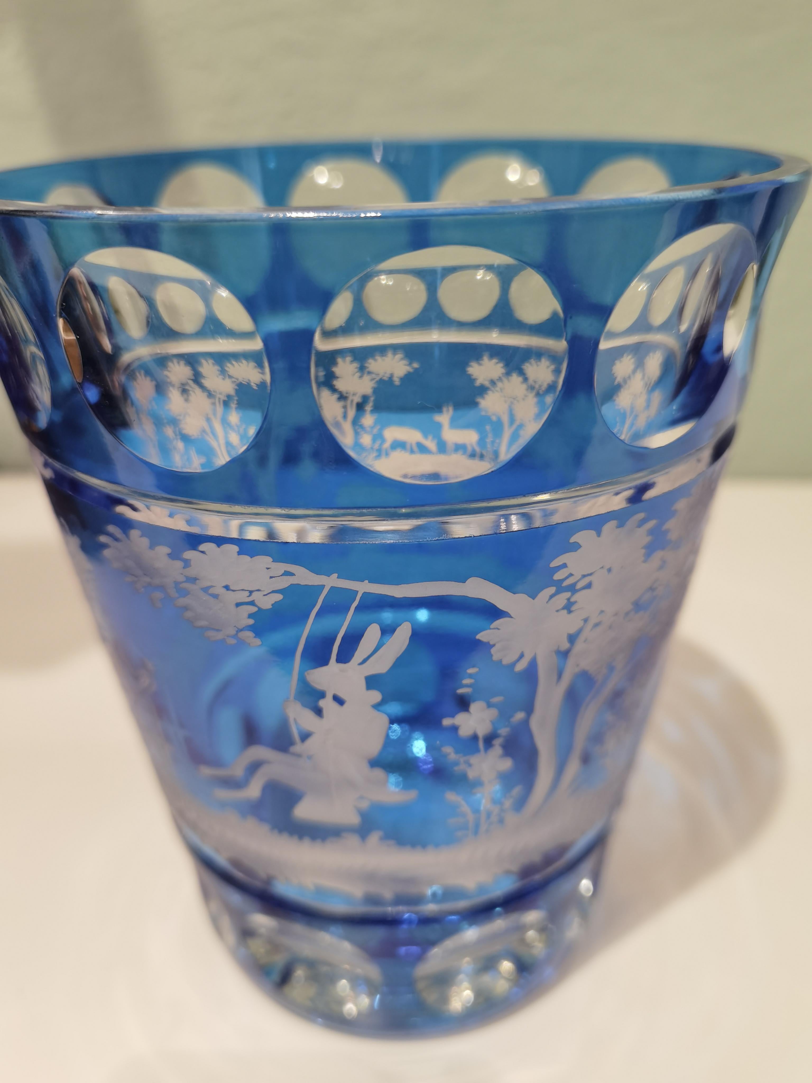 German Country Style Hand Blown Crystal Vase Blue Glass Sofina Boutique Kitzbühel For Sale