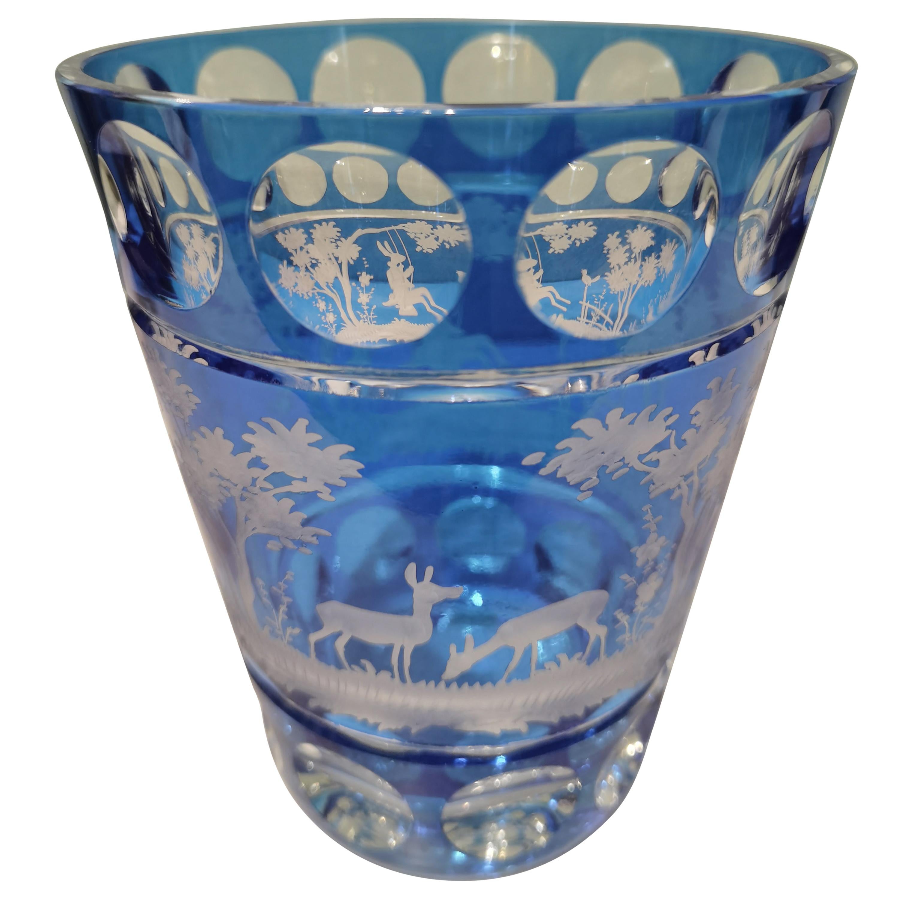 Country Style Hand Blown Crystal Vase Blue Glass Sofina Boutique Kitzbühel For Sale