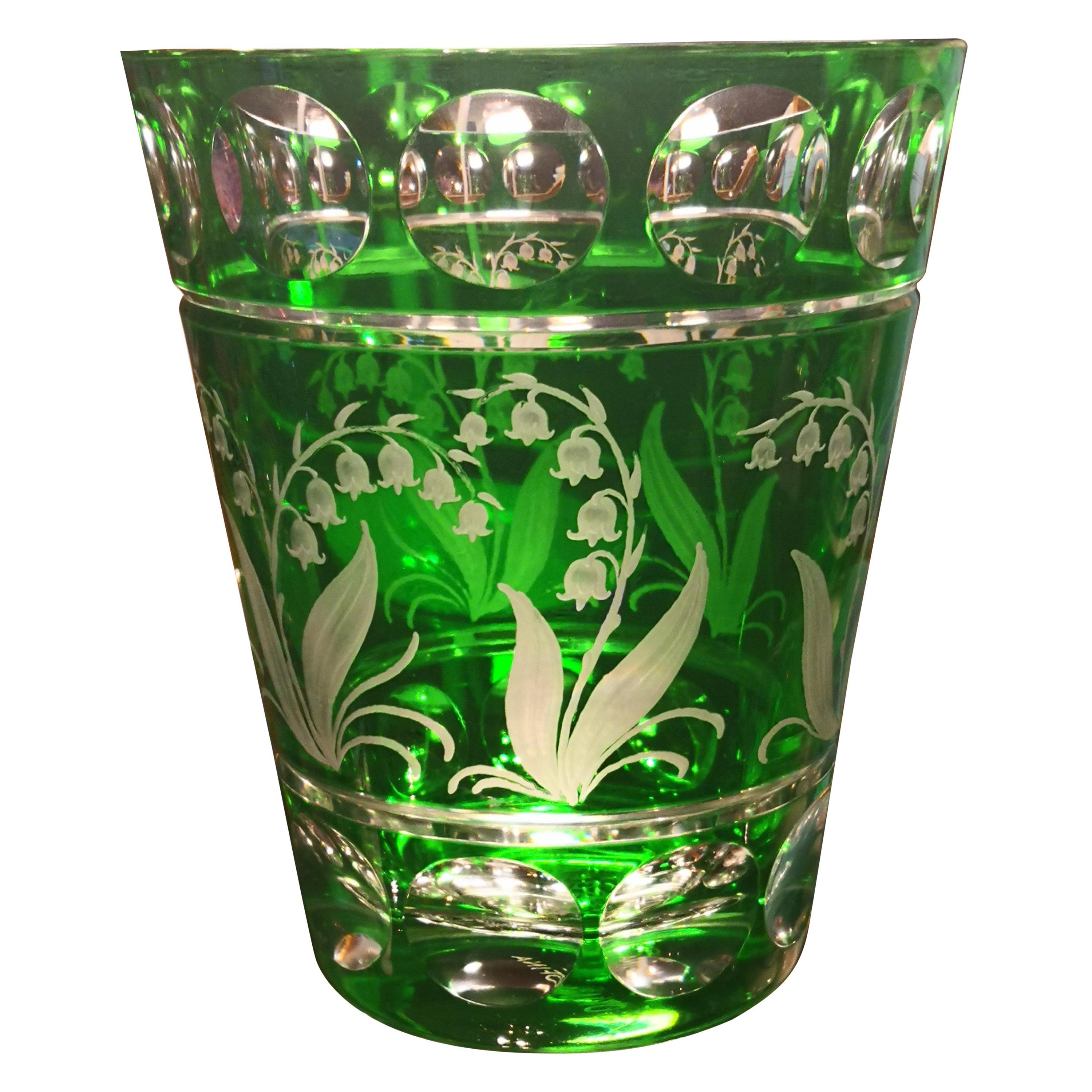 Country Style Hand Blown Crystal Vase Green Crystal Sofina Boutique Kitzbühel For Sale