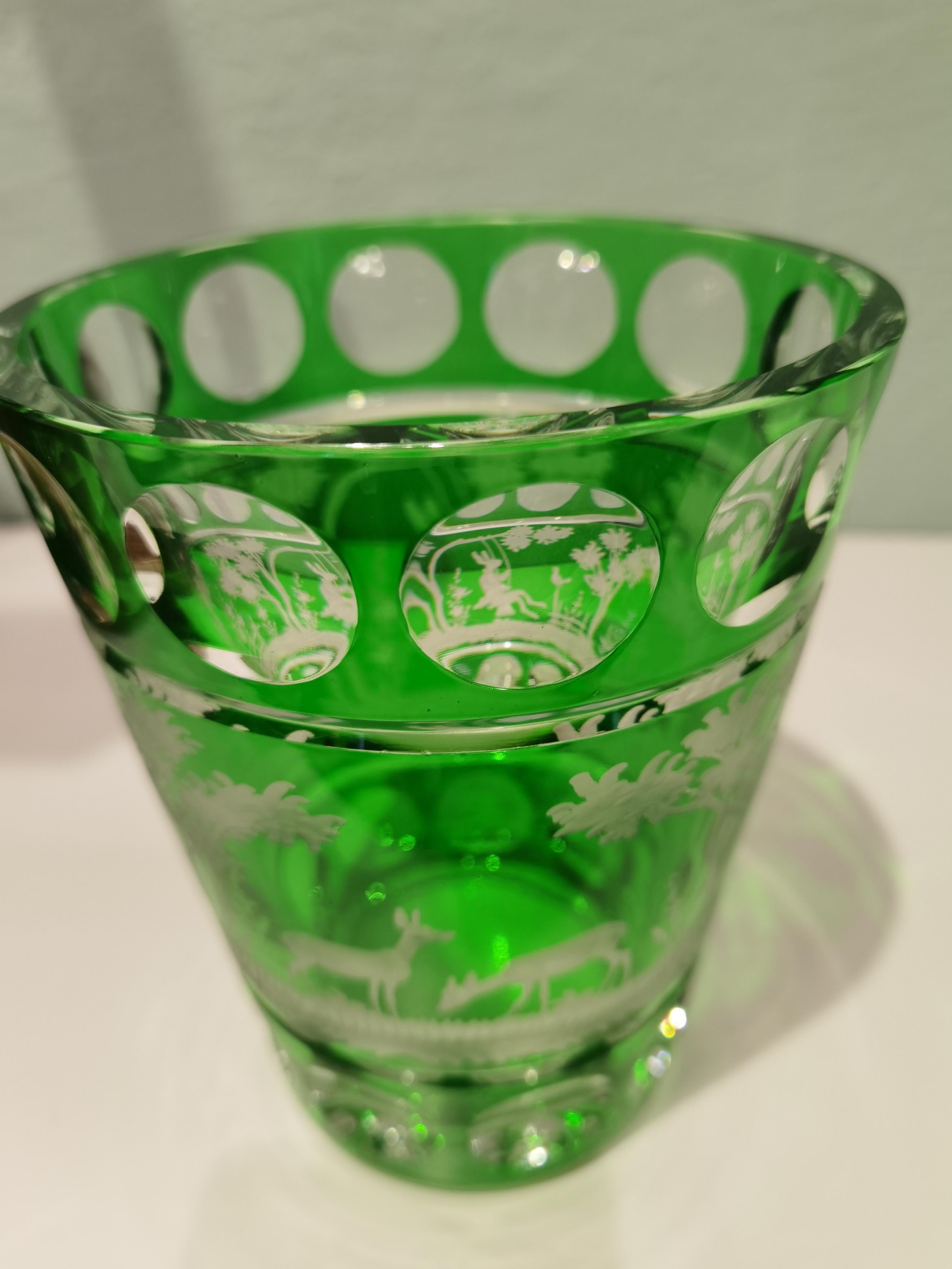German Country Style Hand Blown Crystal Vase Green Glass Sofina Boutique Kitzbühel For Sale