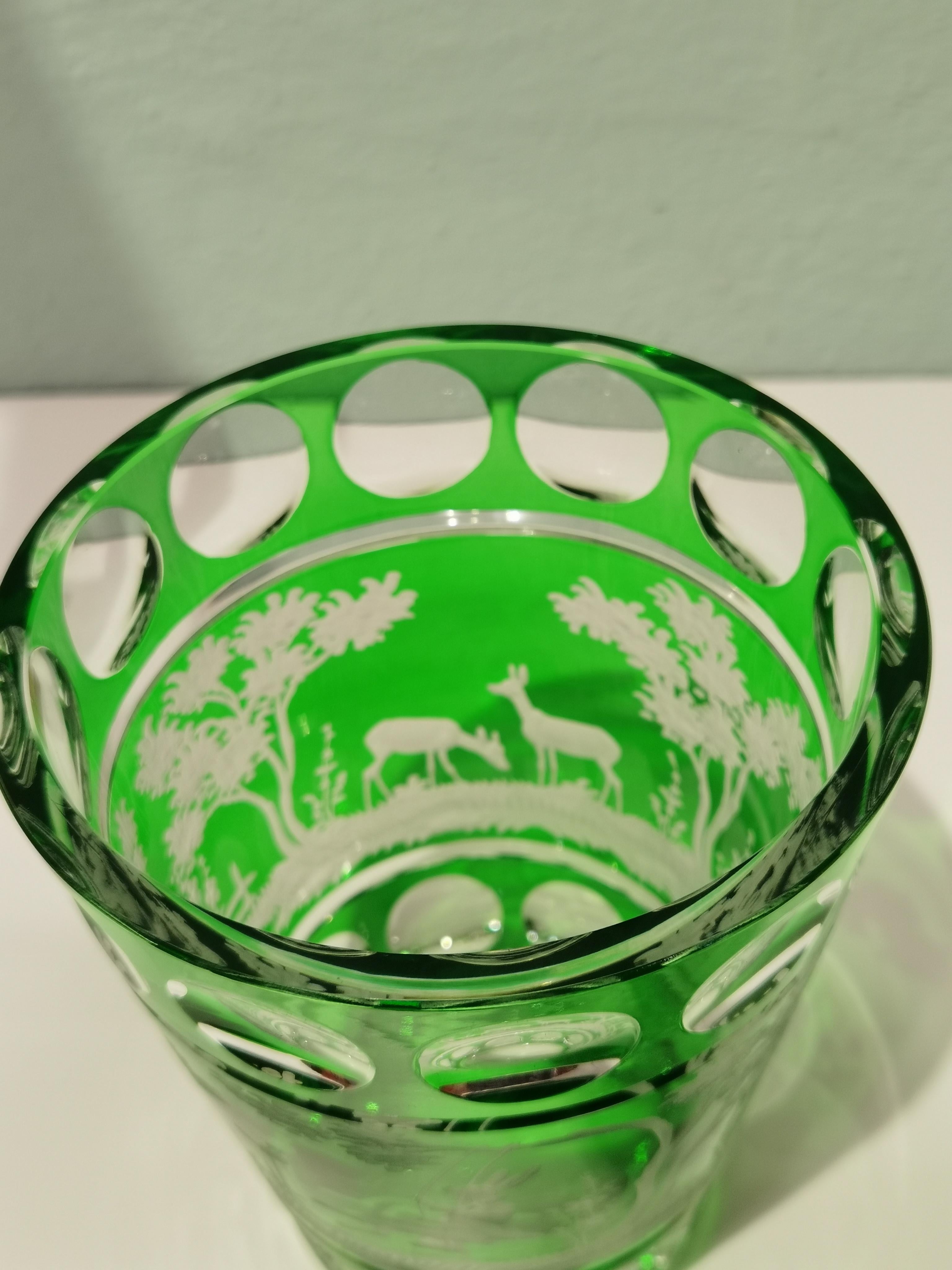 Contemporary Country Style Hand Blown Crystal Vase Green Glass Sofina Boutique Kitzbühel For Sale