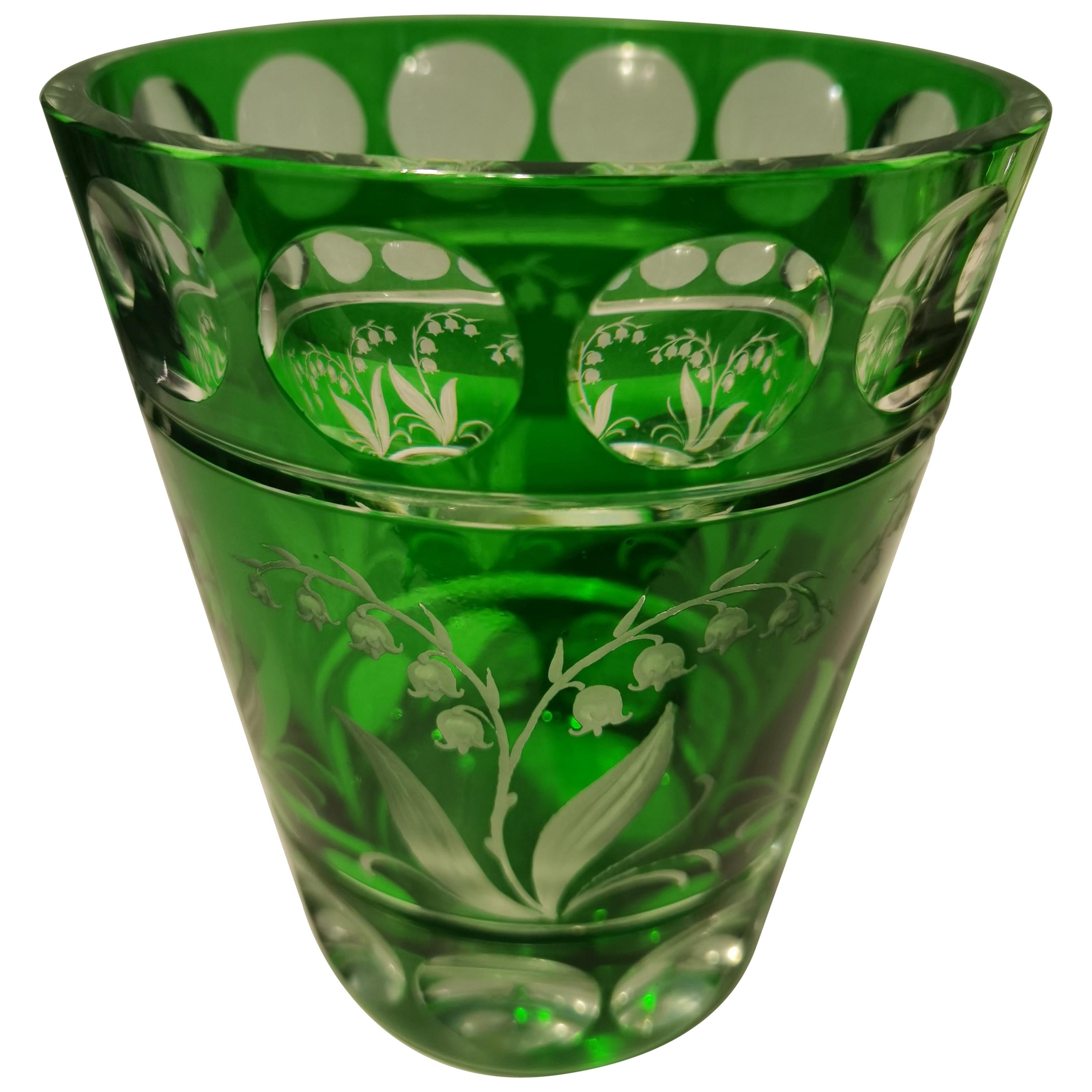 Country Style Hand Blown Crystal Vase Green Sofina Boutique Kitzbuehel For Sale