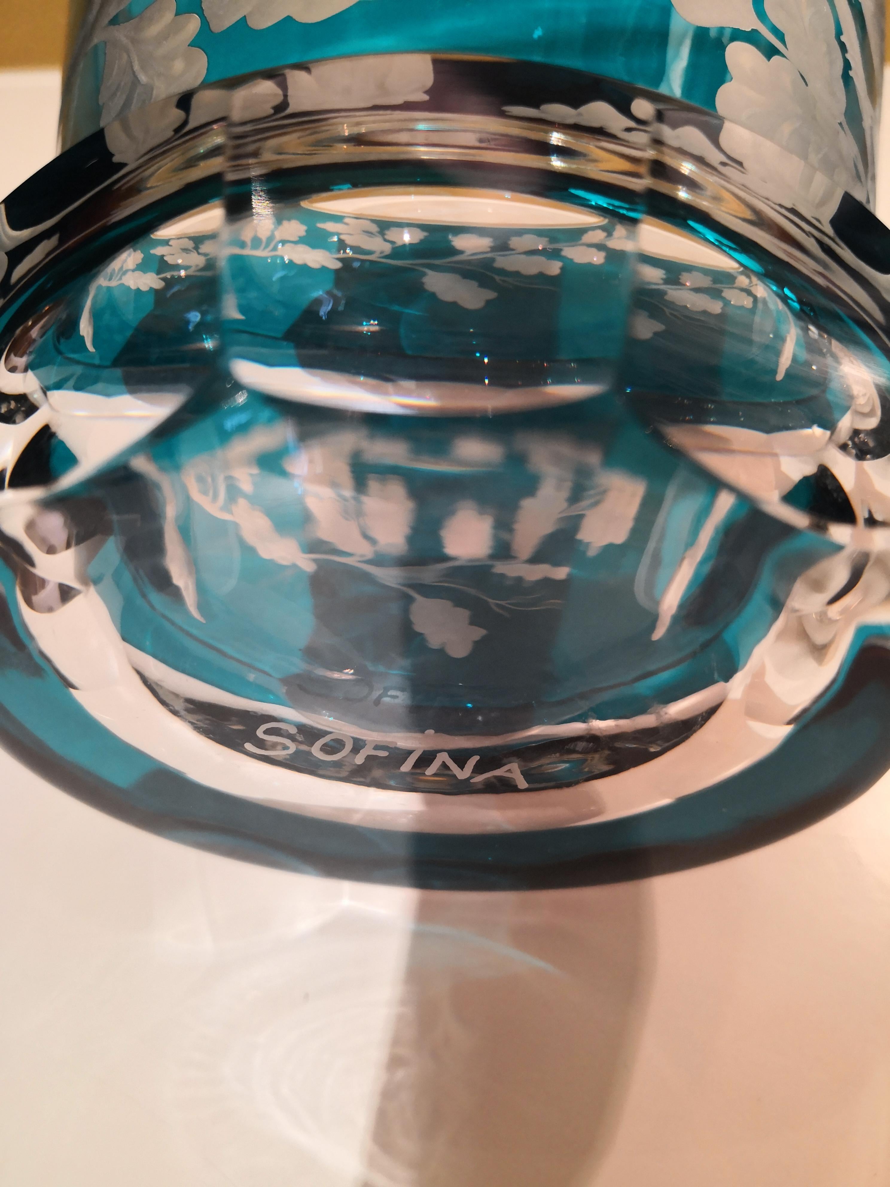 Rustikale mundgeblasene Vase mit Vögeln aus blauem Glas im Landhausstil von Sofina Boutique Kitzbuehel im Zustand „Neu“ im Angebot in Kitzbuhel, AT
