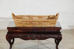Country Style Hand-Woven Rattan Tray with Arched Side Handles