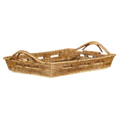 Country Style Hand-Woven Rattan Tray with Arched Side Handles