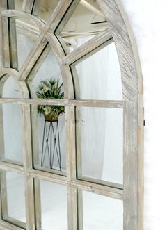Country Style Large Dome Shape 47x79" Wall Mirror Distressed Finish Wood