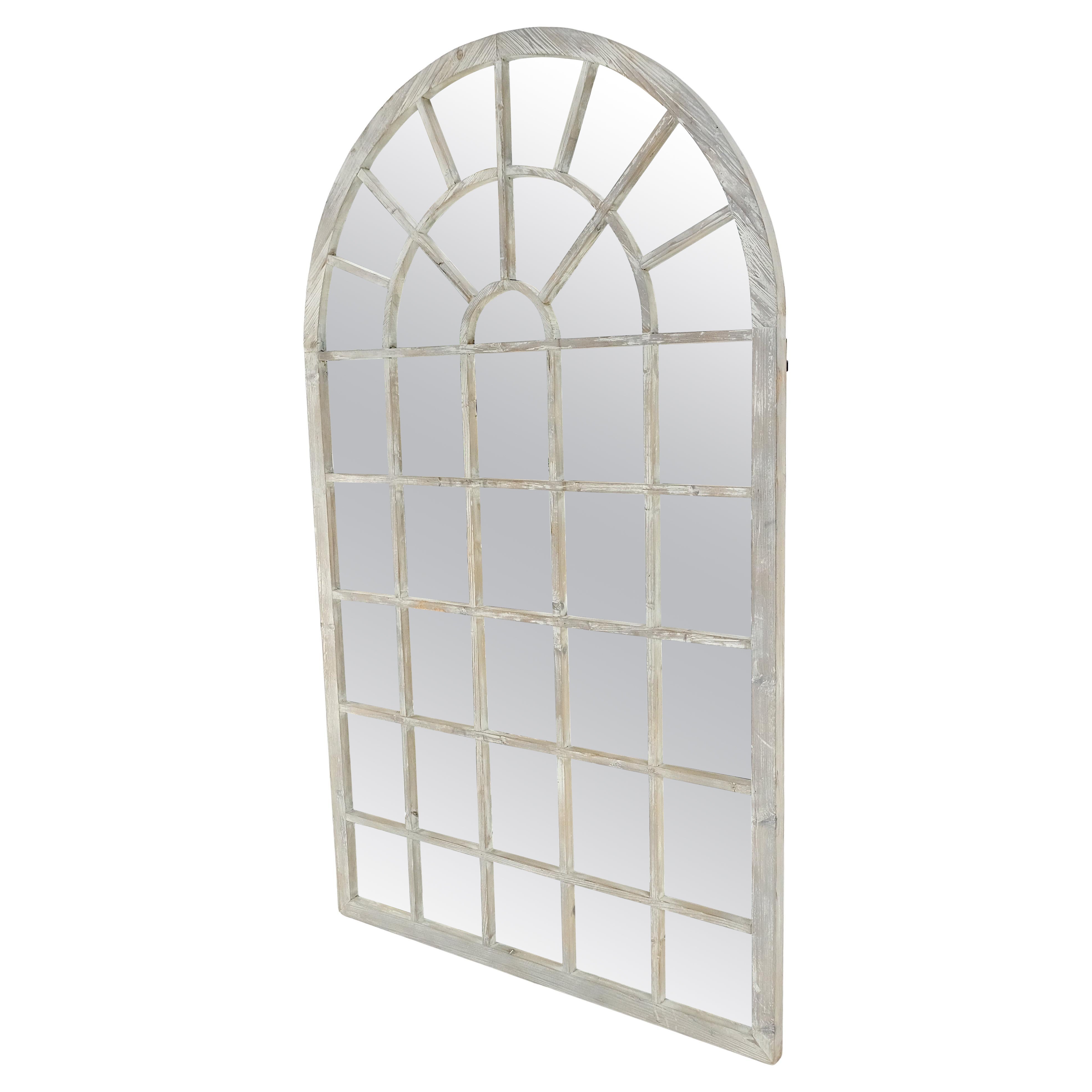 Country Style Large Dome Shape 47x79" Wall Mirror Distressed Finish Wood