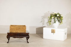 Lange rechteckige Rattan-Aufbewahrungsbox im Landhausstil mit Deckel, Vintage