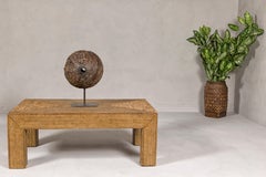 Country Style Midcentury Woven Rattan Light Brown Parsons Leg Coffee Table