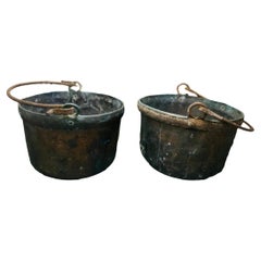 Antique Country Style Pair of Copper Cauldrons/Ashbucket/Bowls