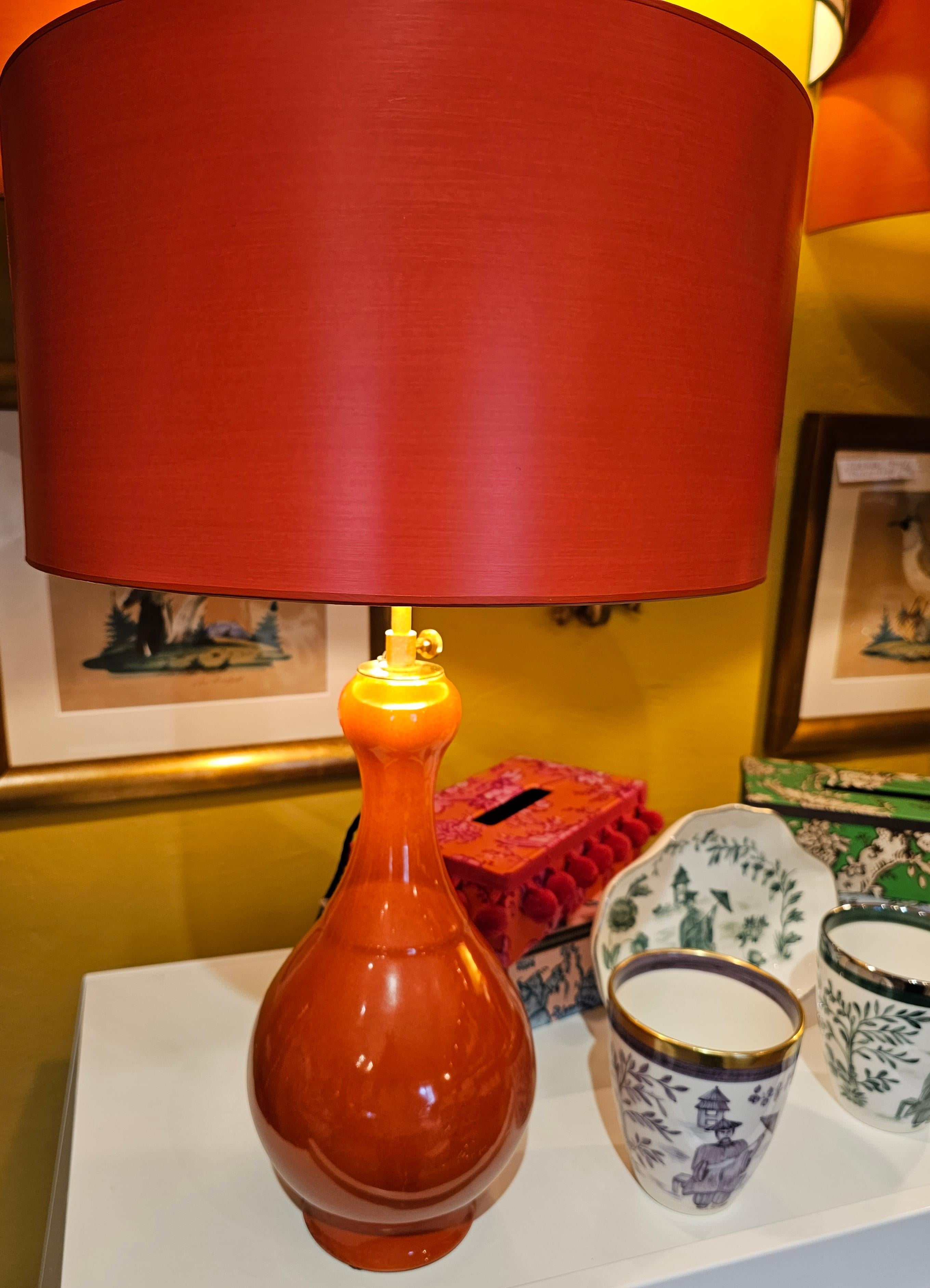 Country Style Pair of Pottery Lamps in Orange  In Good Condition In Kitzbuhel, AT