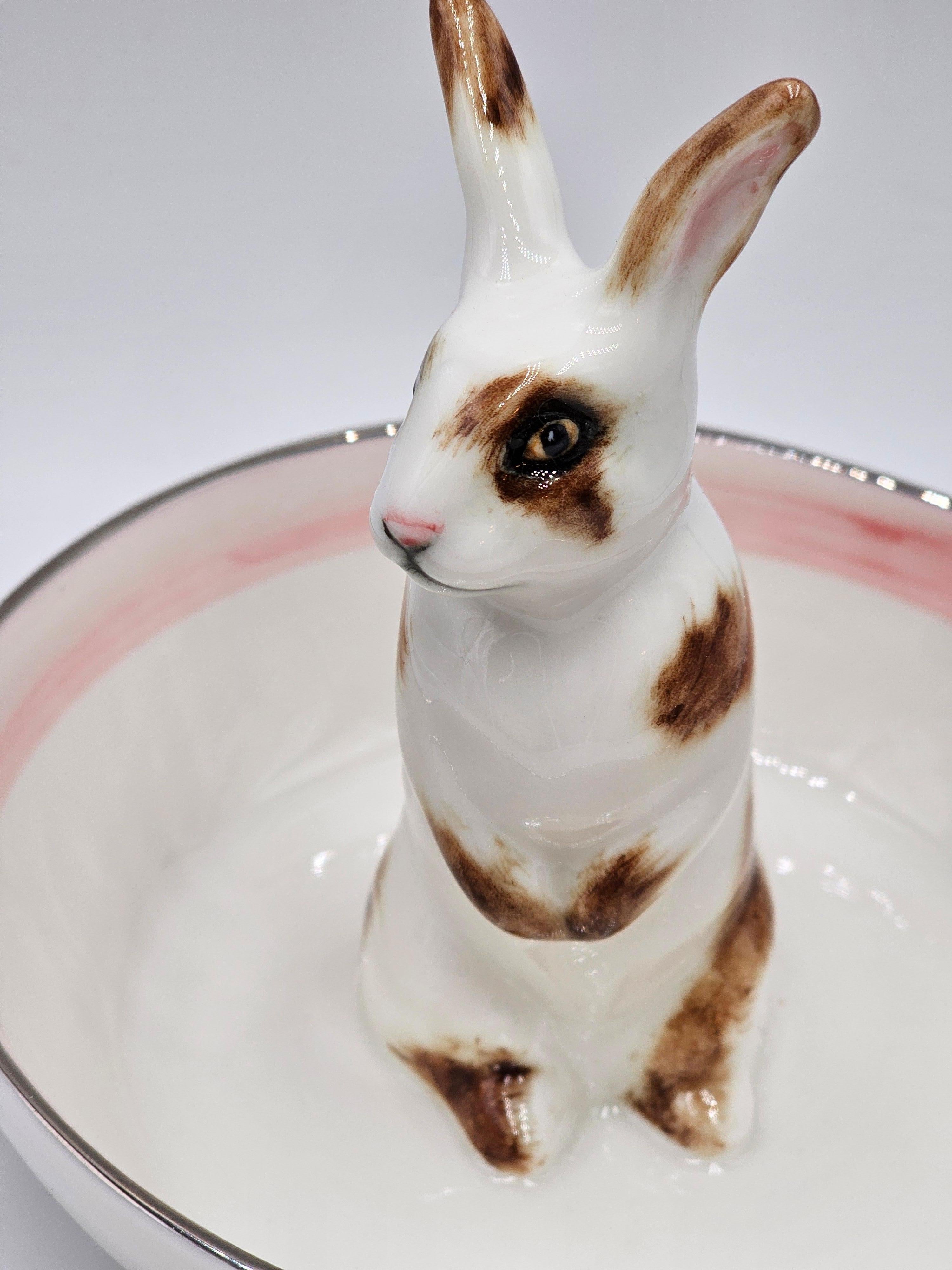 German Country Style Porcelain Bowl with Easter Hare Figure Sofina Boutique Kitzbuehel For Sale