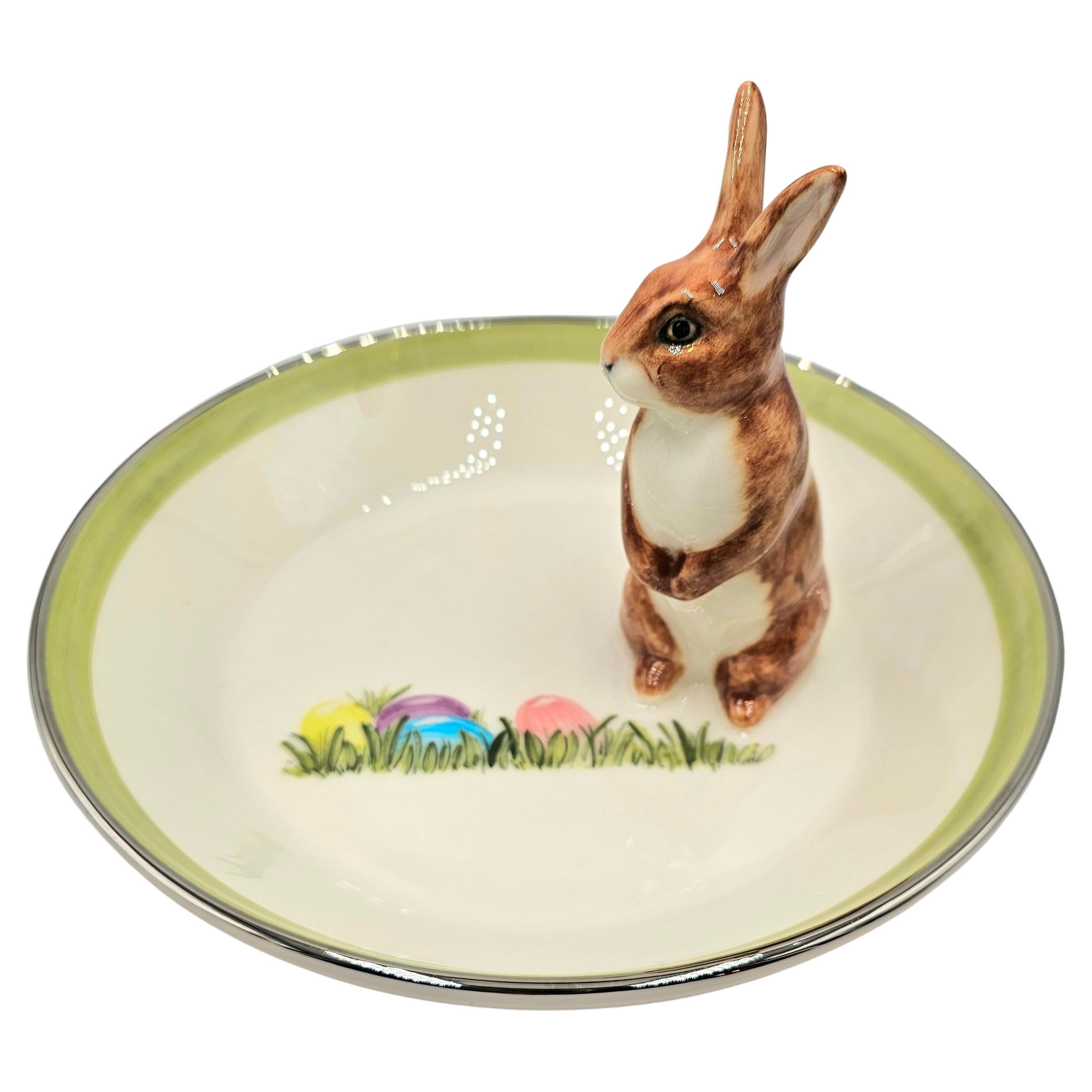 Country Style Porcelain Bowl with Easter Hare Figure Sofina Boutique Kitzbuehel For Sale