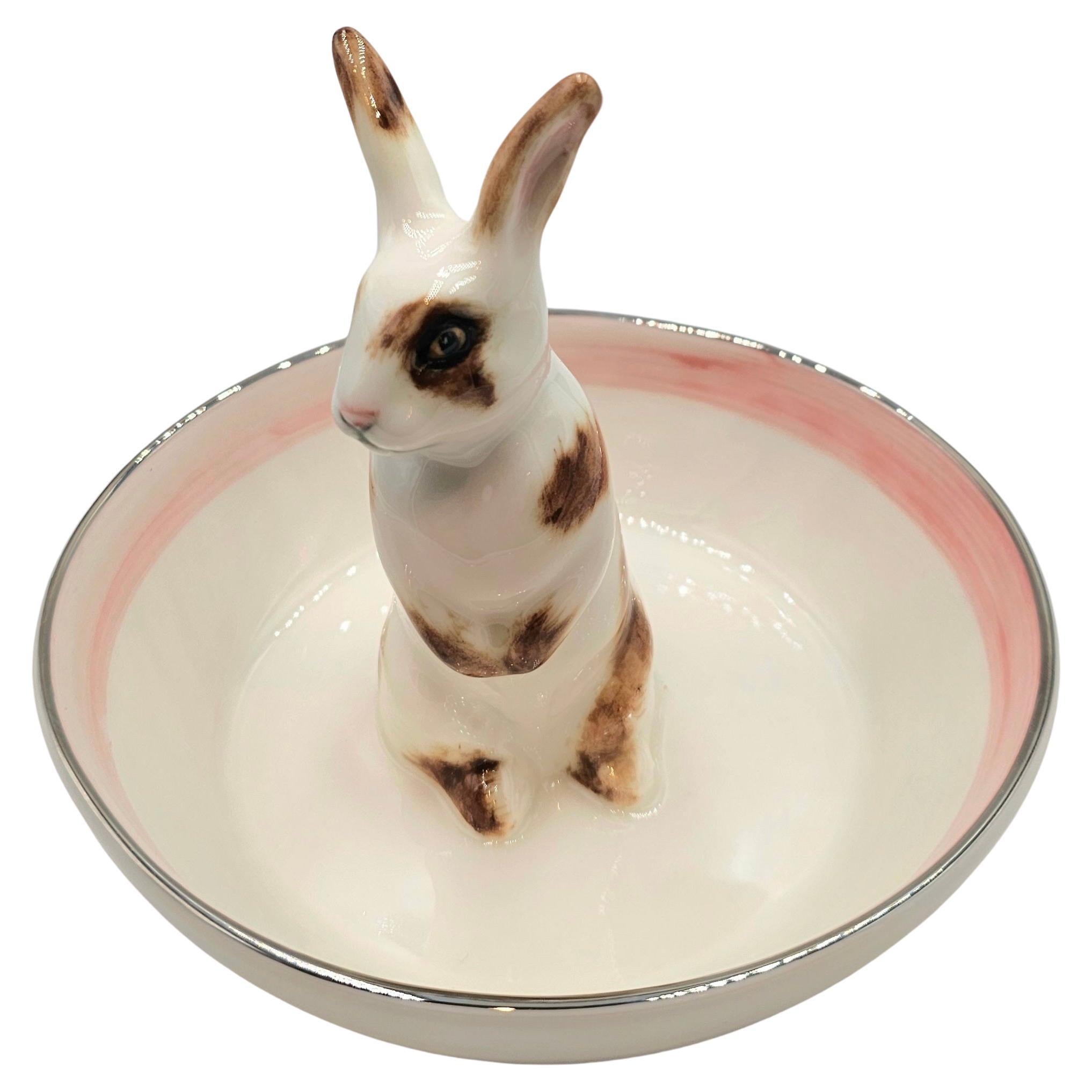 Country Style Porcelain Bowl with Easter Hare Figure Sofina Boutique Kitzbuehel For Sale