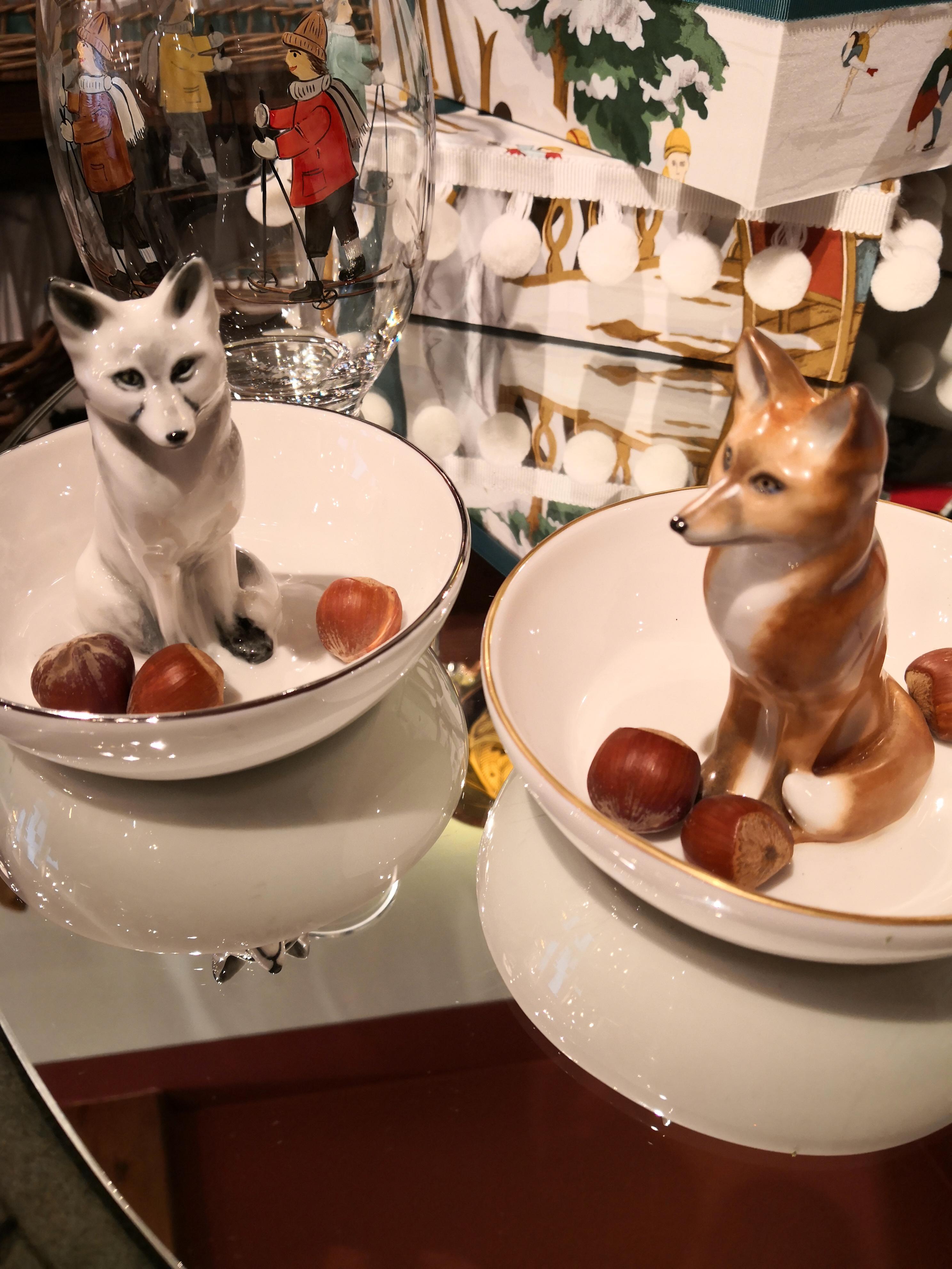 Contemporary Country Style Porcelain Figure Fox Handpainted Sofina Boutique Kitzbühel For Sale
