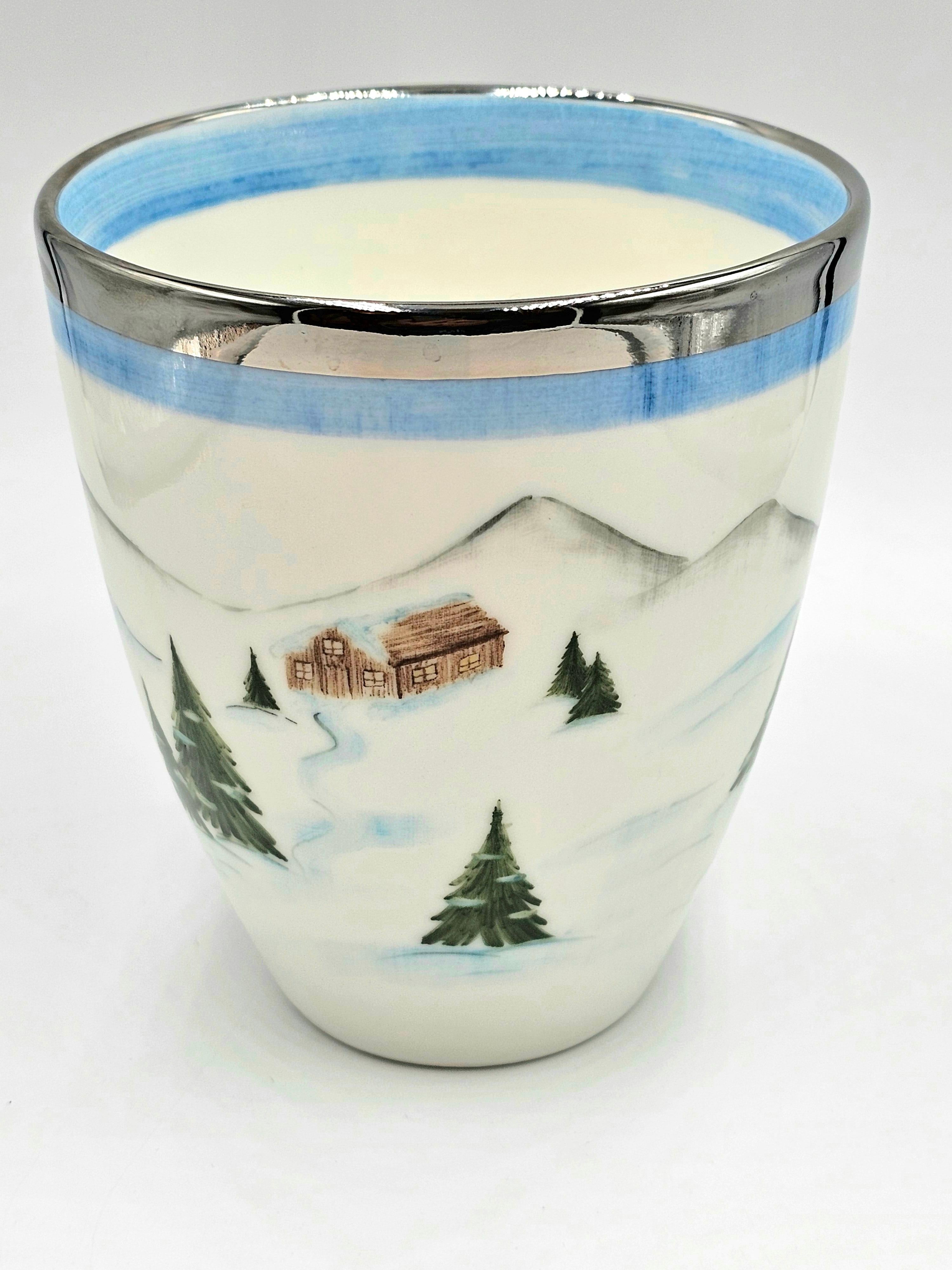 German  Country Style Porcelain Vase Handpainted Skier Decor Sofina Boutique Kitzbuehel For Sale