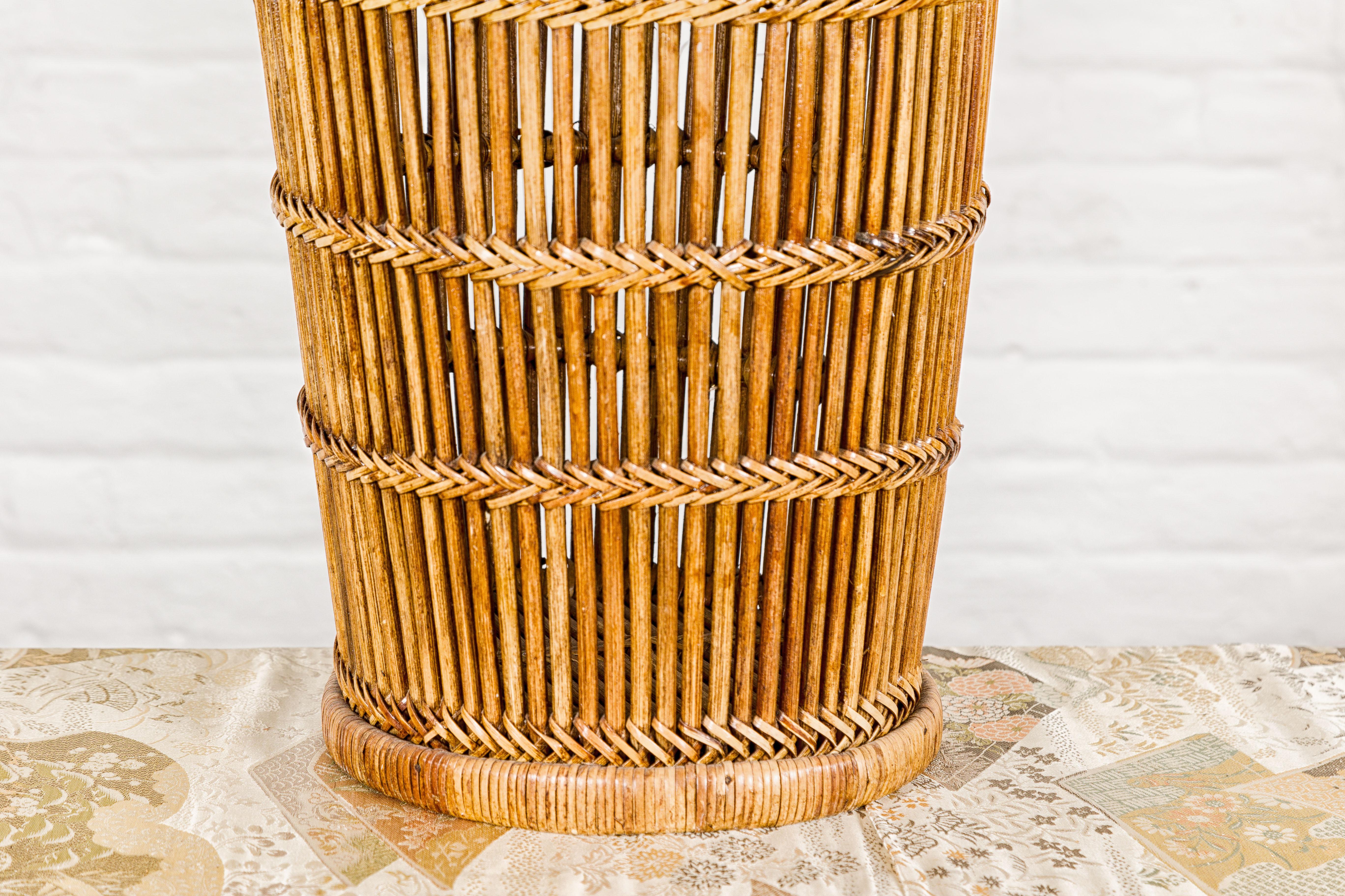 Country Style Rattan Waste Basket with Braided Woven Accents and Tapering Lines For Sale 1
