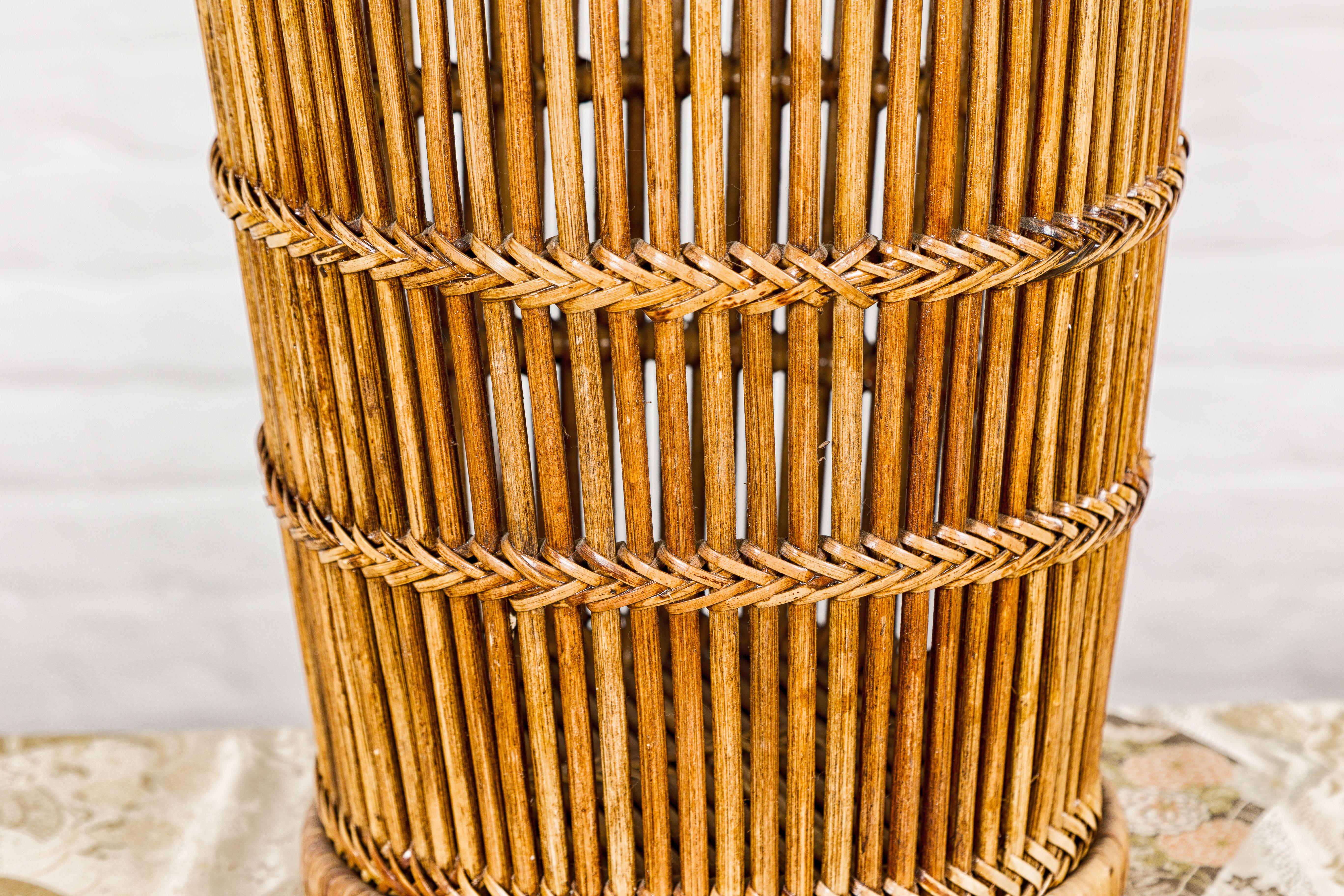 Country Style Rattan Waste Basket with Braided Woven Accents and Tapering Lines For Sale 2