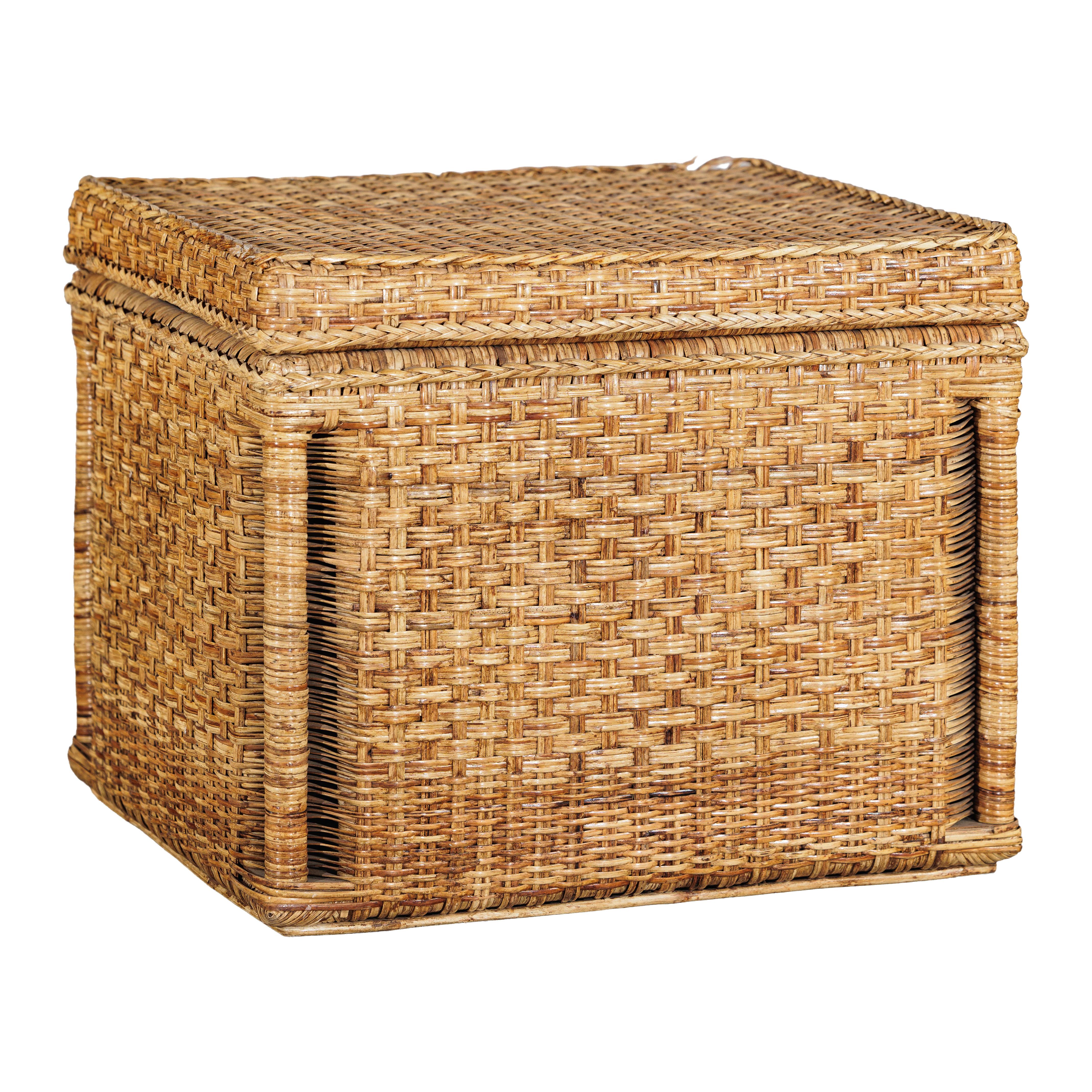 Bac de rangement rectangulaire en rotin de style champêtre avec couvercle à charnière en vente 5