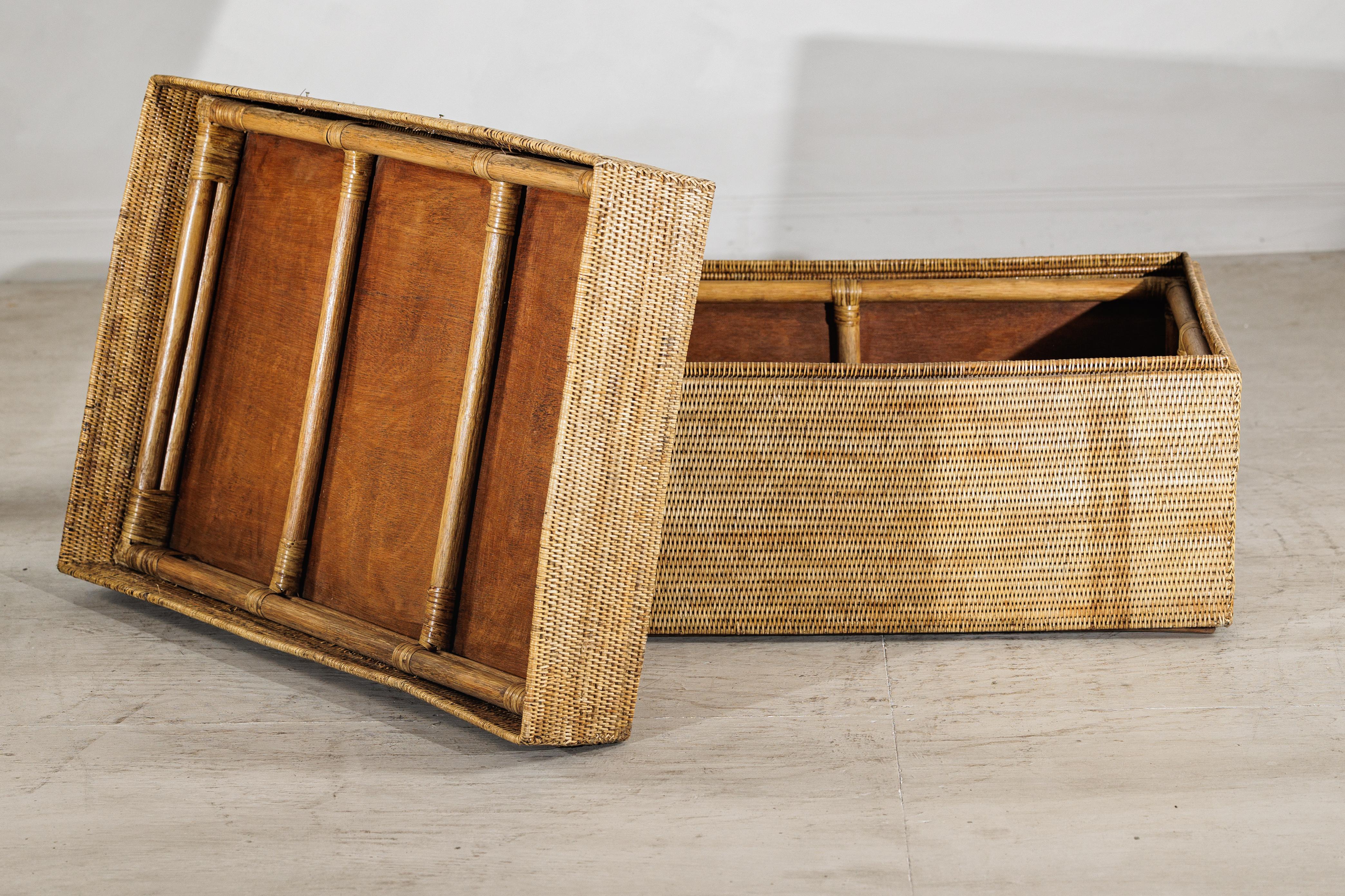 Country Style Rectangular Woven Rattan Coffee Table with Lid and Storage For Sale 1