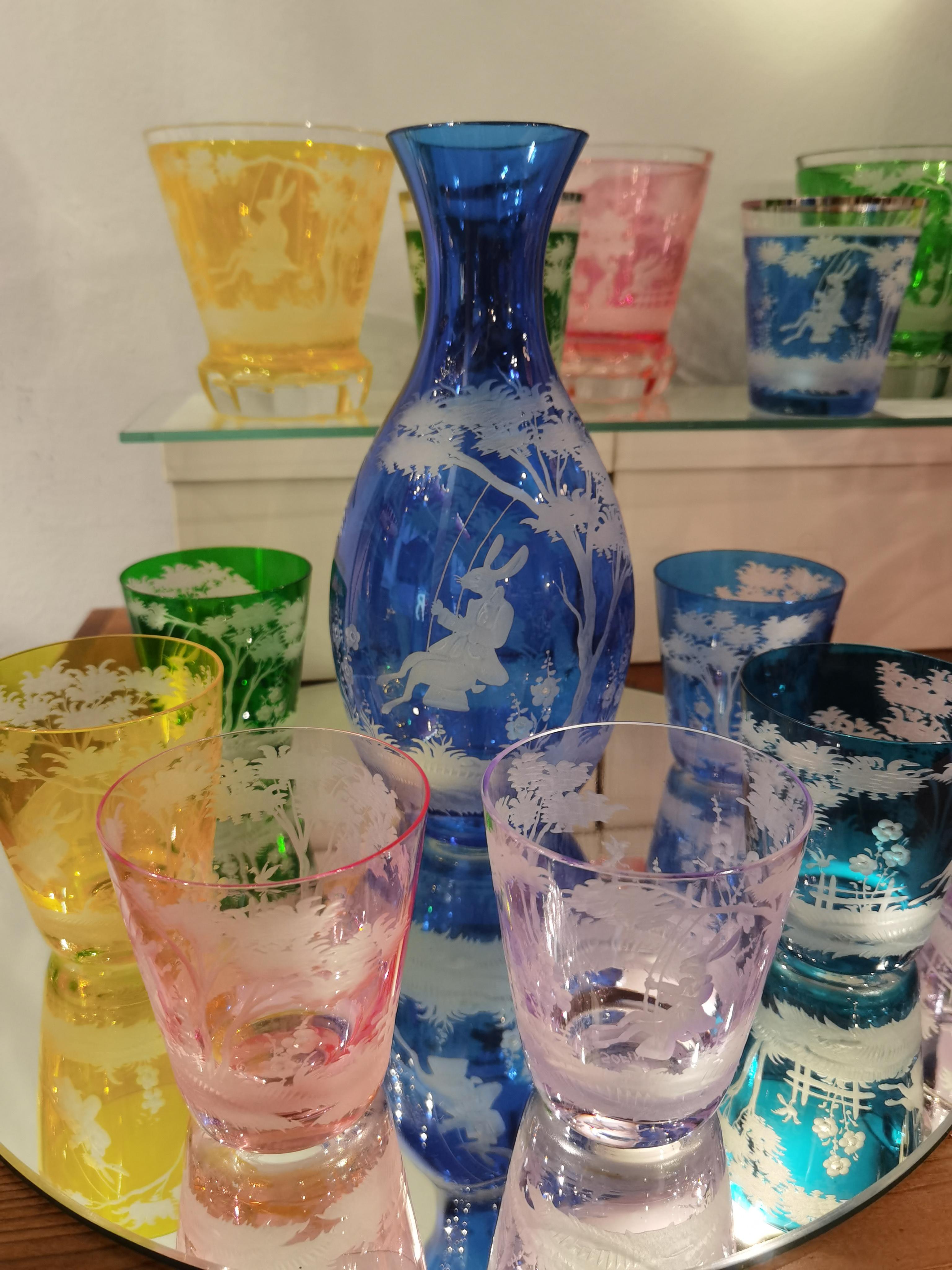 Fait main Ensemble de six gobelets en verre de style campagnard de l'Easter par Yello Sofina Boutique Kitzbuehel en vente