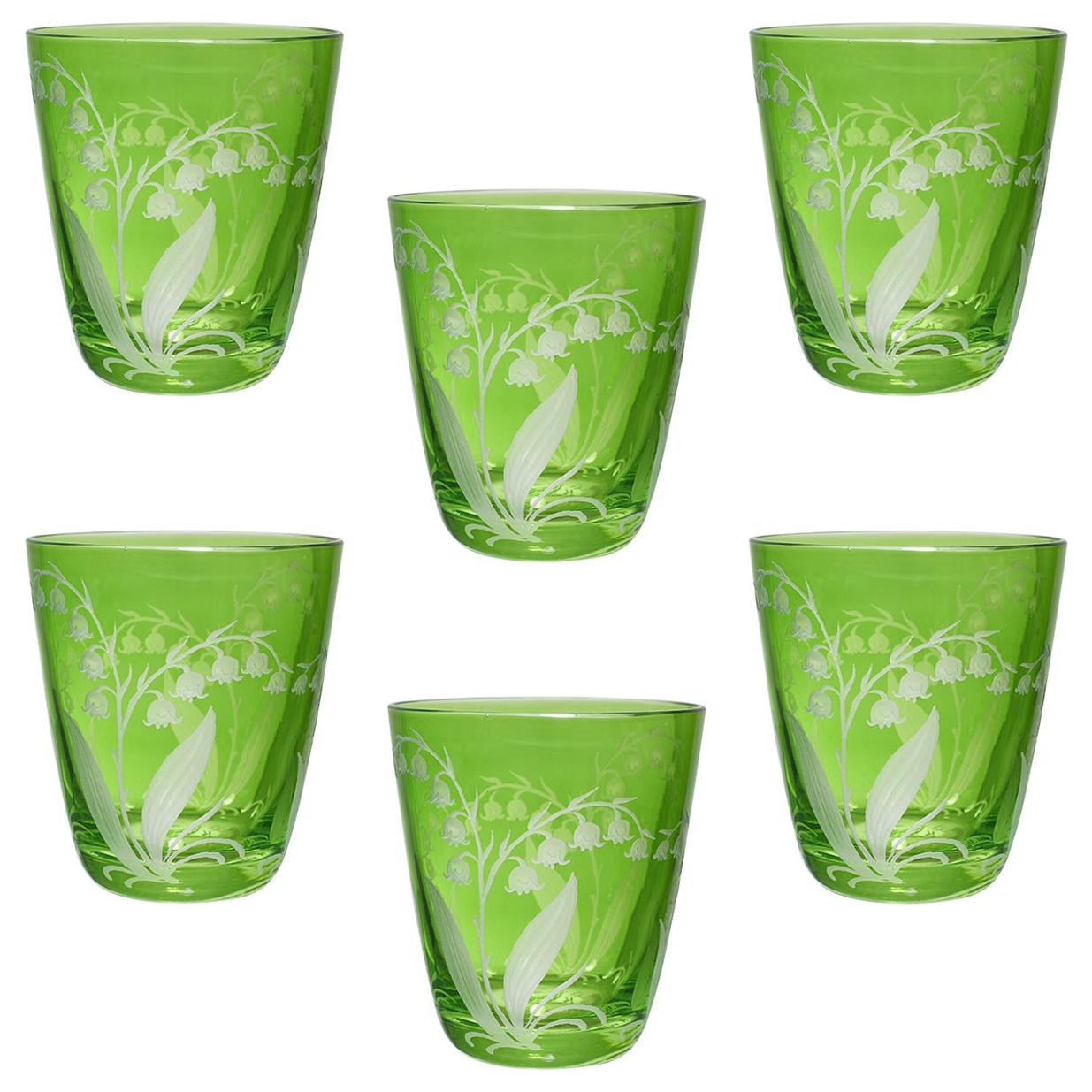 Juego de seis vasos de cristal estilo campestre Verde Sofina Boutique Kitzbuehel