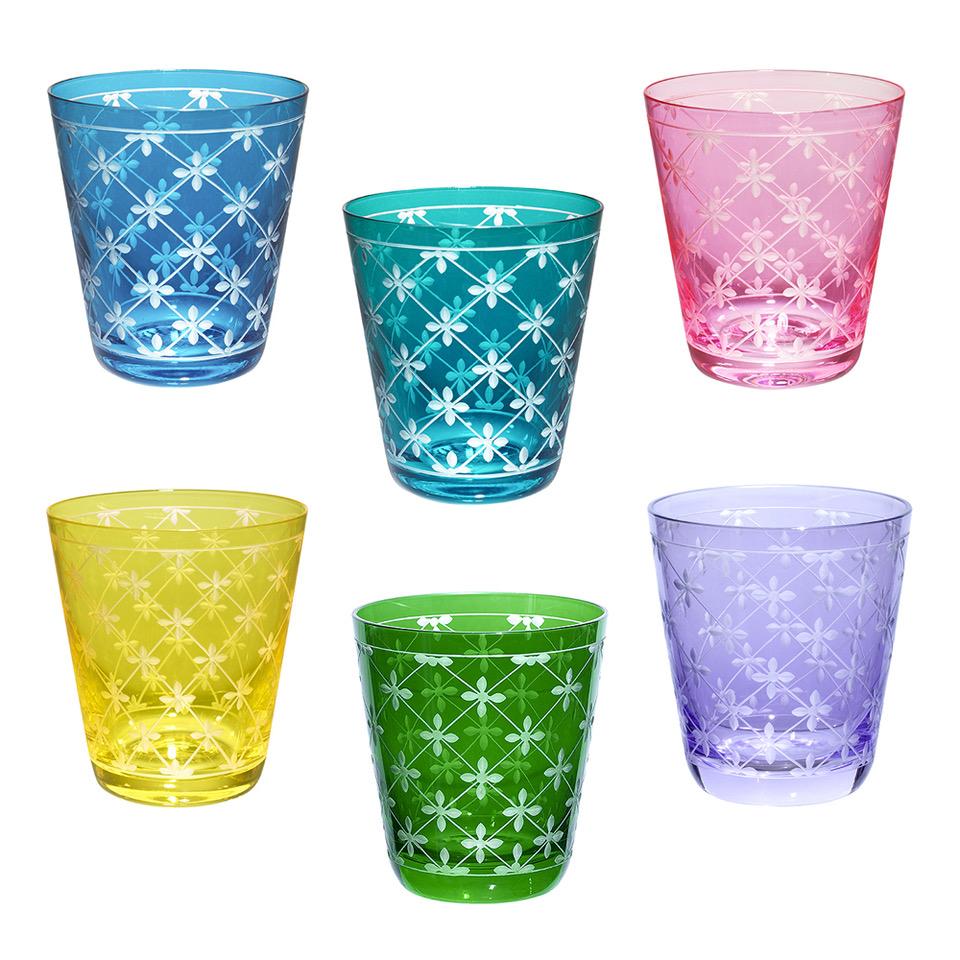 Juego de seis vasos de cristal estilo campestre rosa Sofina Boutique Kitzbuehel De campo en venta