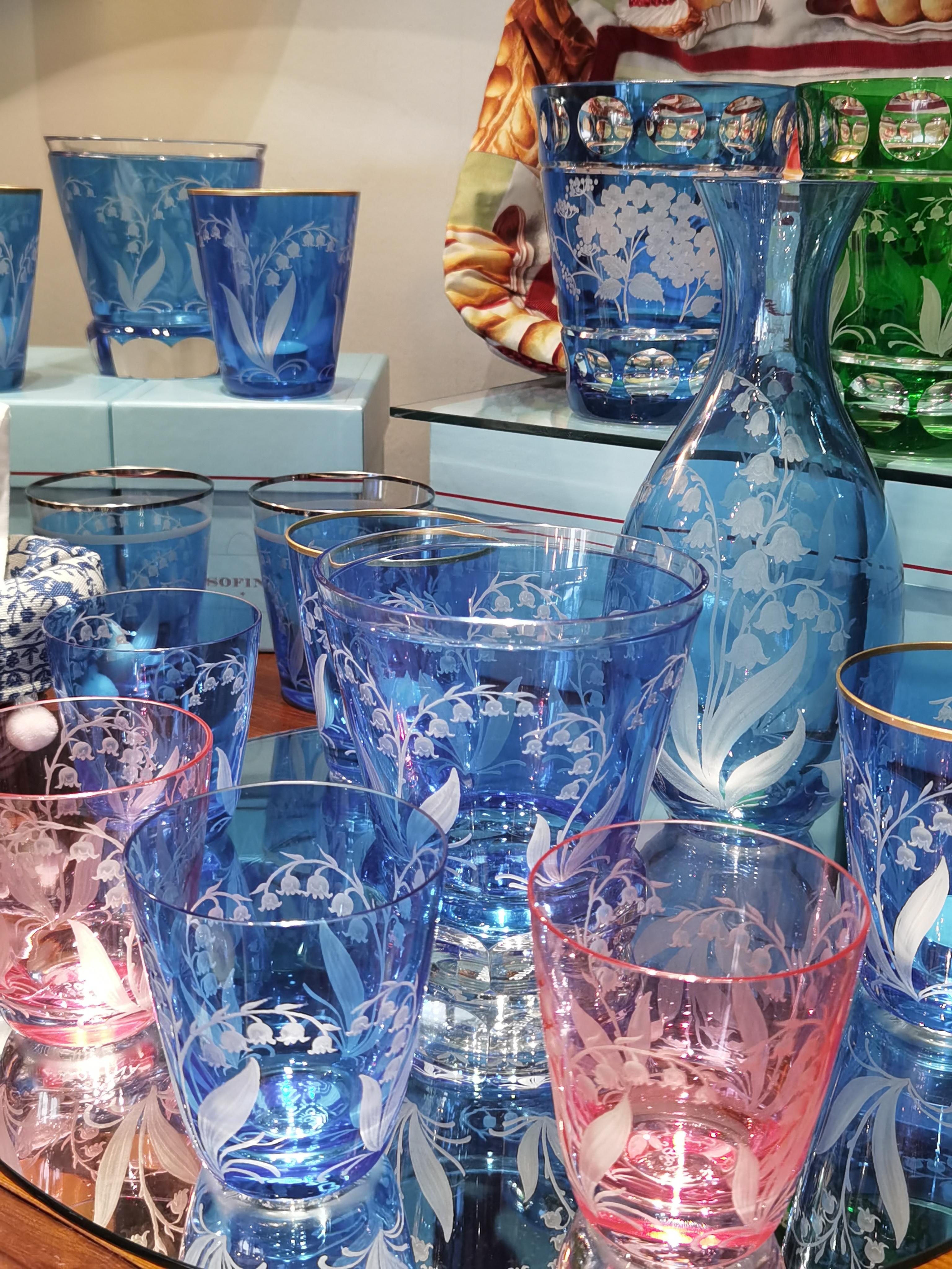 Set aus sechs Glasbechern im Landhausstil in Rosa von Sofina Boutique Kitzbuehel (Kristall) im Angebot