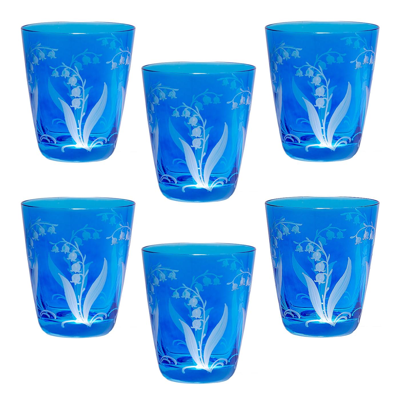 Set di sei bicchieri in vetro in stile country Blu Sofina Boutique Kitzbuehel in vendita 1