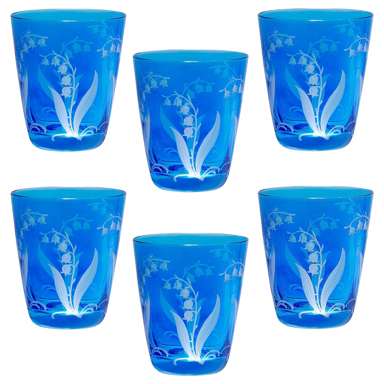 Juego de seis vasos de cristal estilo campestre azul Sofina Boutique Kitzbuehel