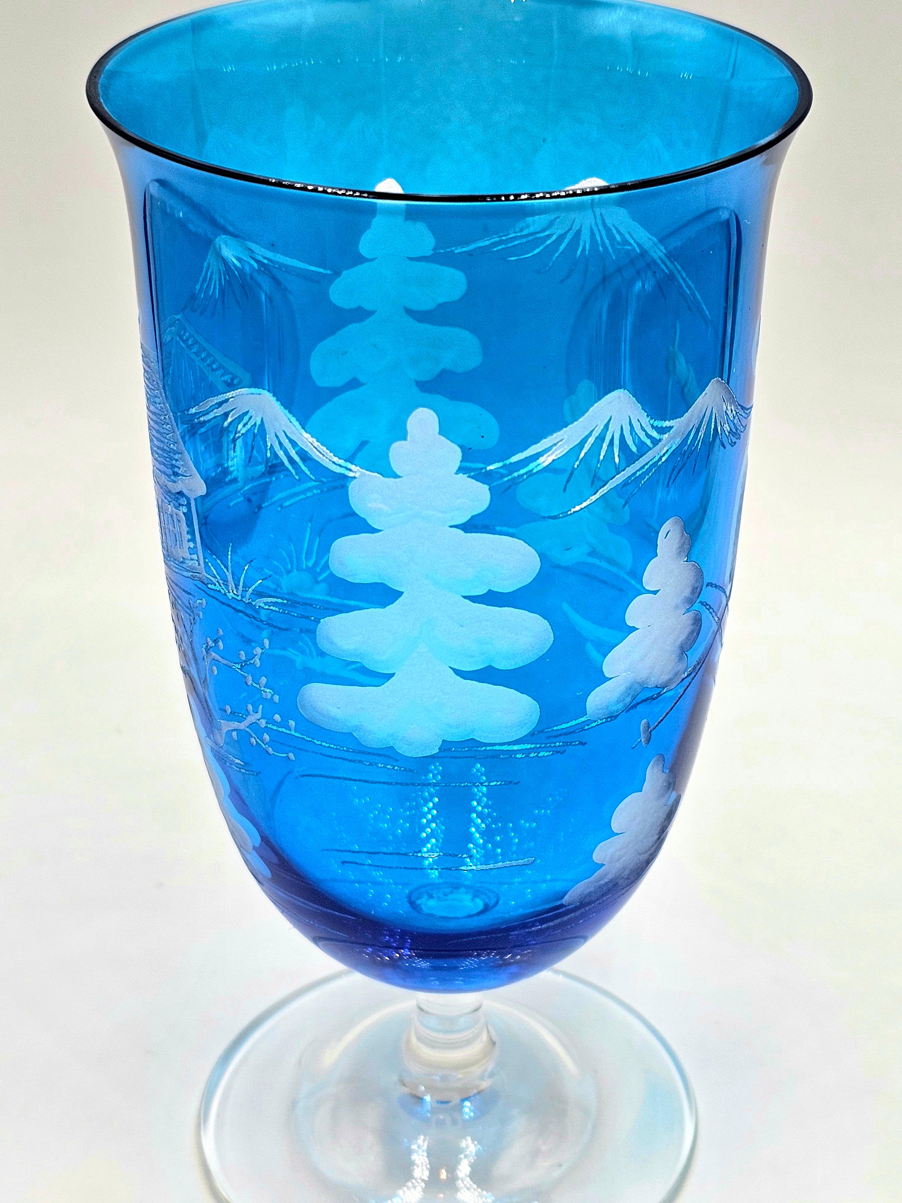 German Country Style Set of Six Wine Glasses Blu Skier Decor Sofina Boutique Kitzbuehel For Sale