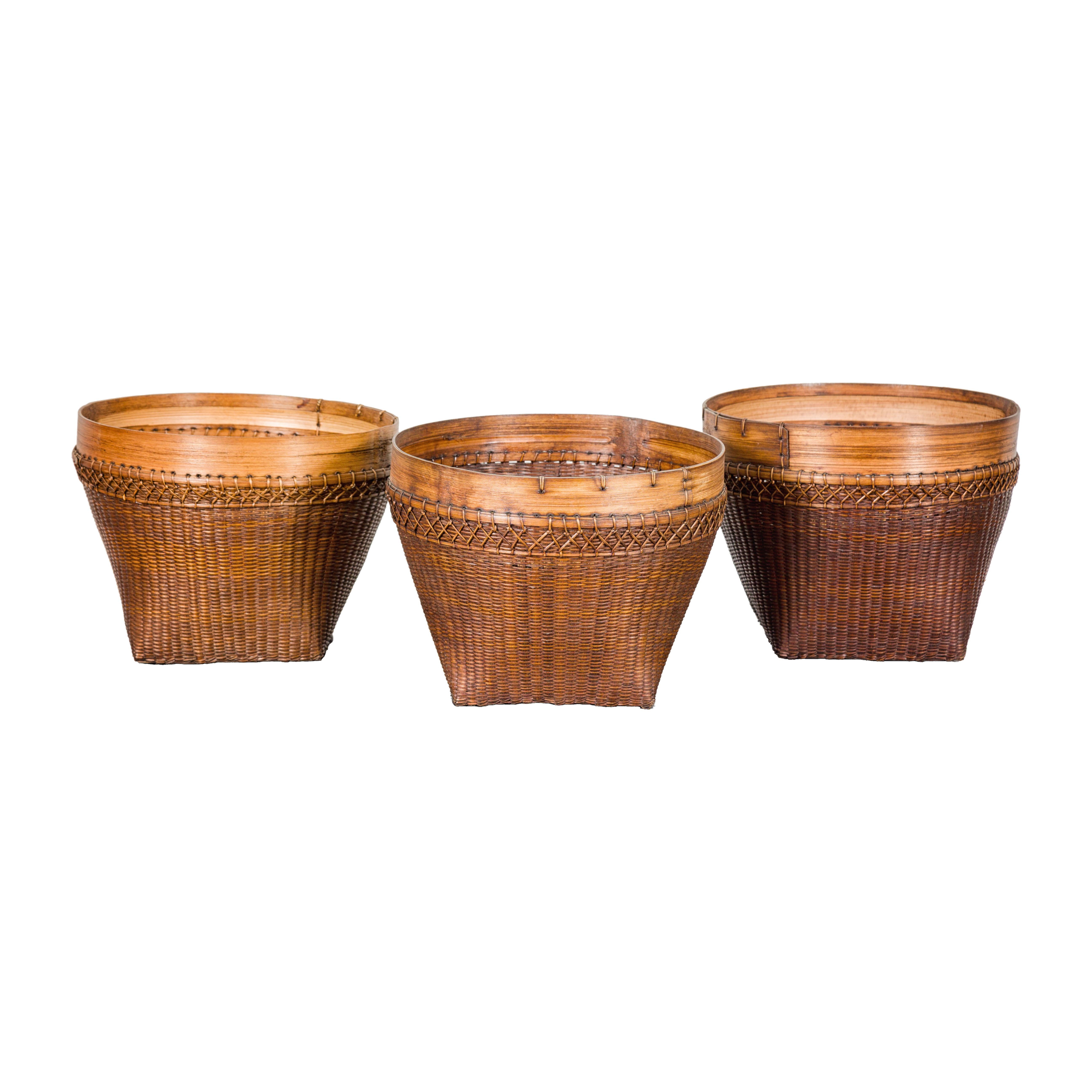 Cestino in rattan intrecciato a mano in stile country con bordo in bambù, venduto singolarmente in vendita 6