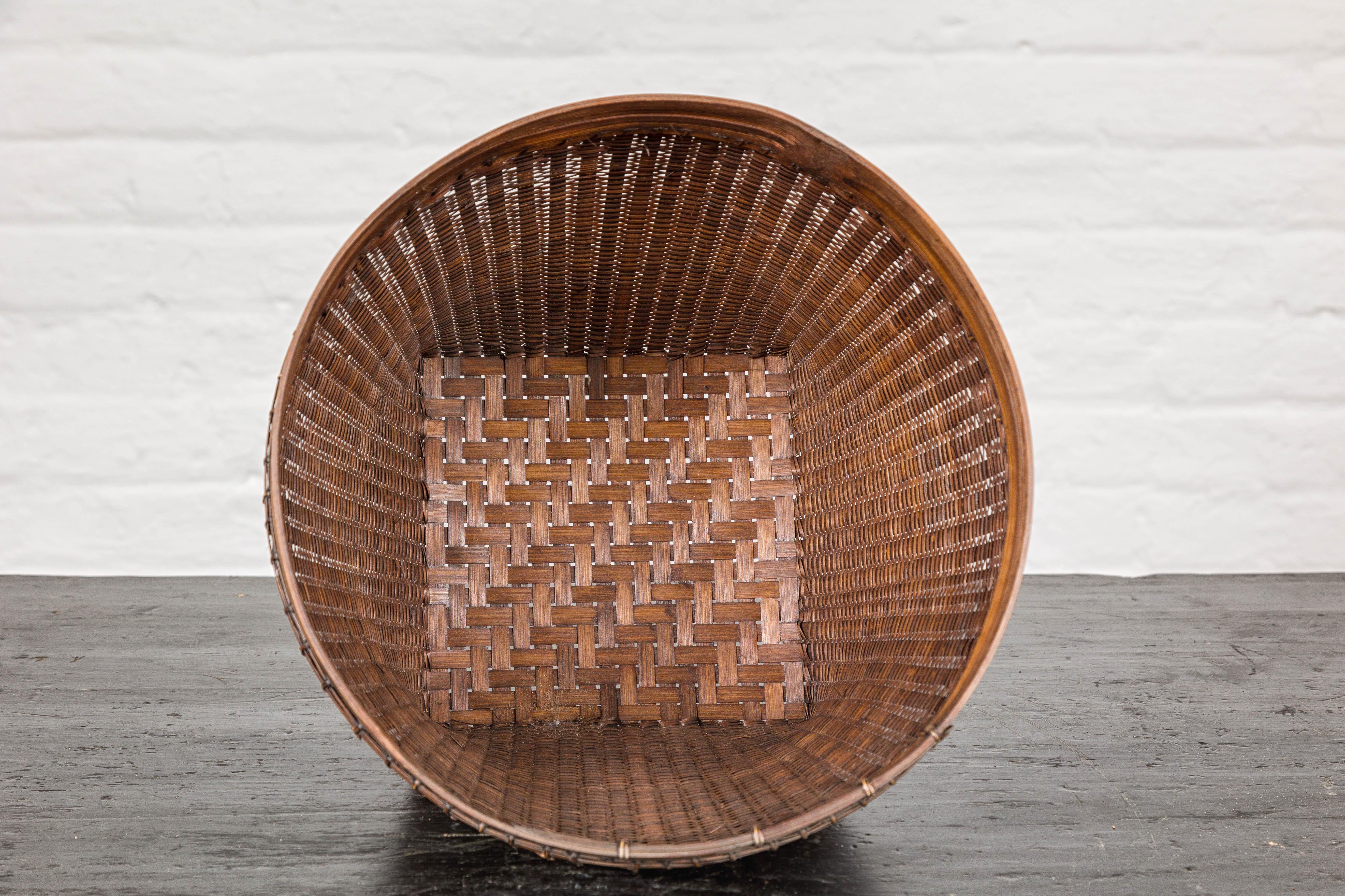 Bambù Cestino in rattan intrecciato a mano in stile country con bordo in bambù, venduto singolarmente in vendita