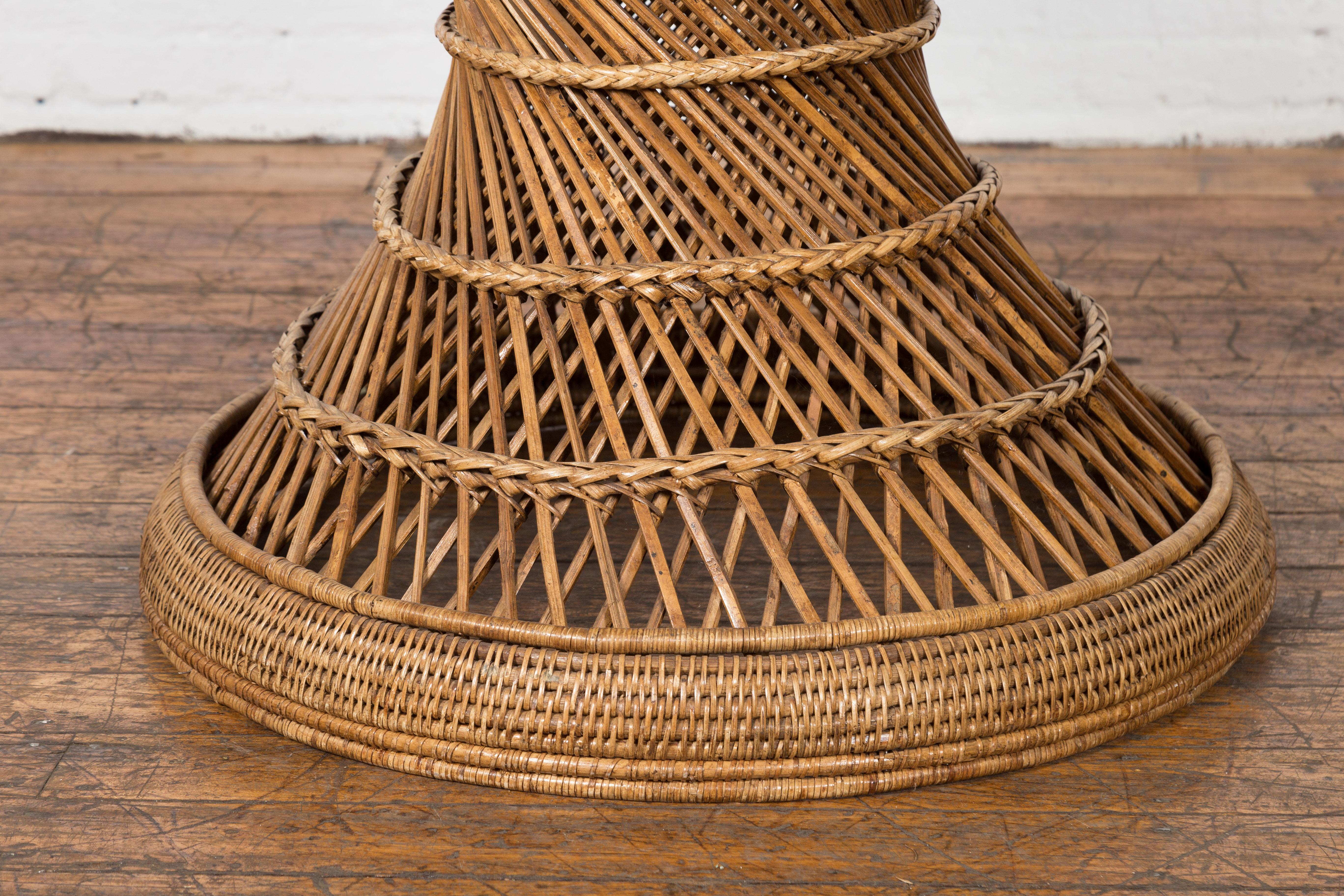 Country Style Vintage Thai Woven Rattan Drum Table with Circular Top For Sale 4
