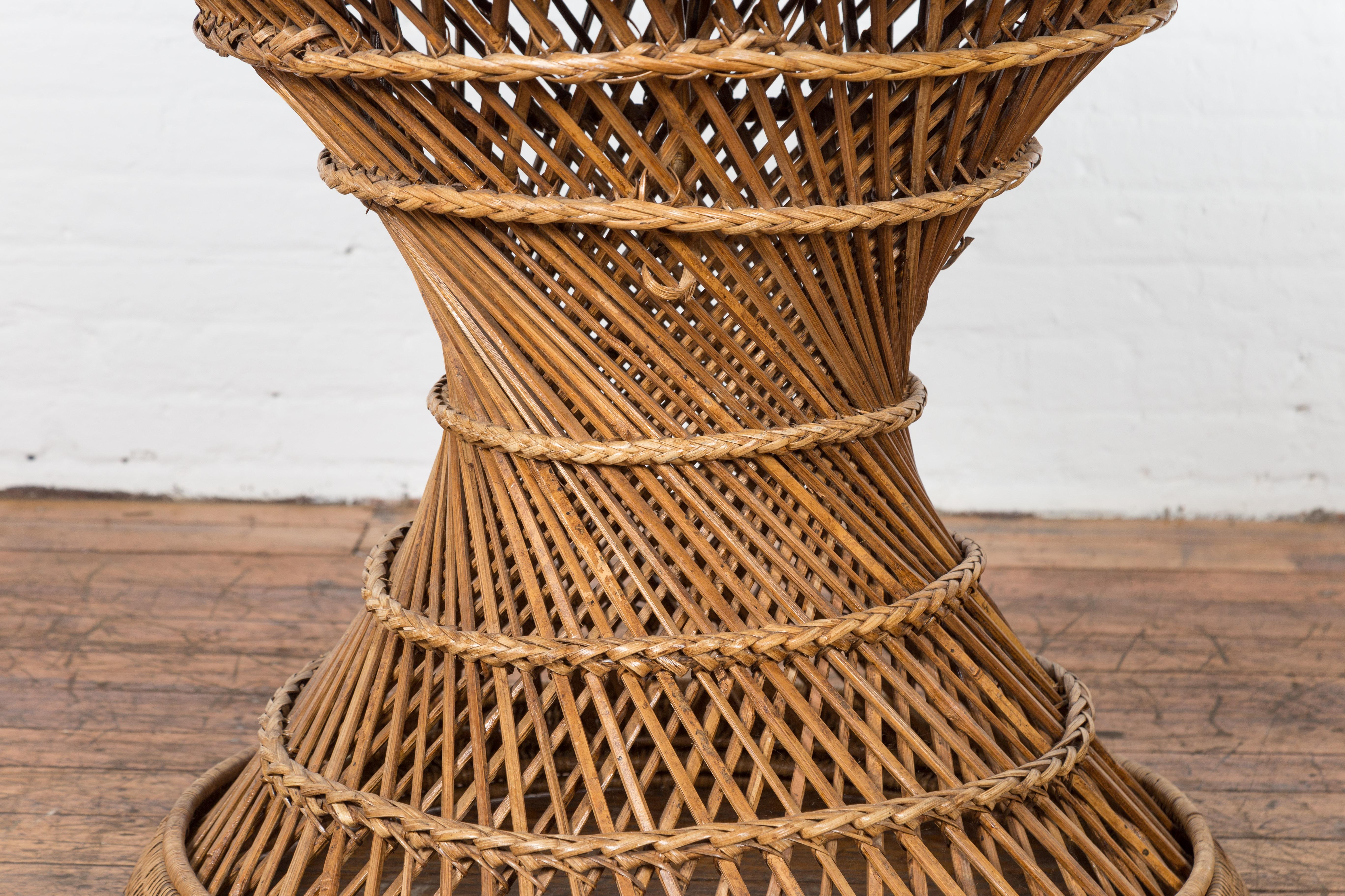 Country Style Vintage Thai Woven Rattan Drum Table with Circular Top For Sale 5