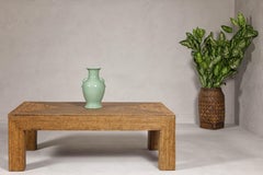 Country Style Woven Rattan on Wooden Core Light Brown Parsons Leg Coffee Table