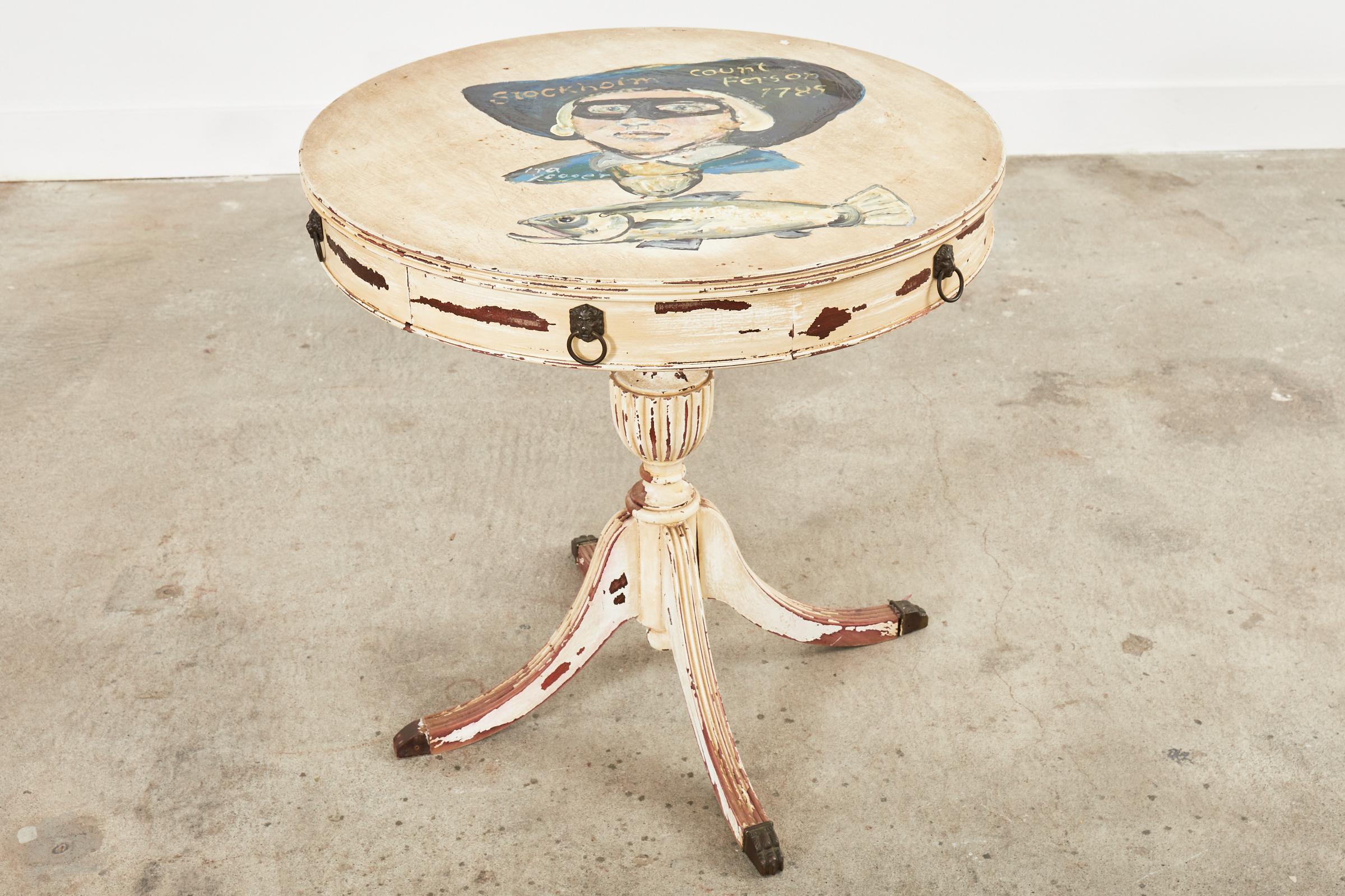 Country Swedish Gustavian Center Table Painted by Ira Yeager In Distressed Condition For Sale In Rio Vista, CA