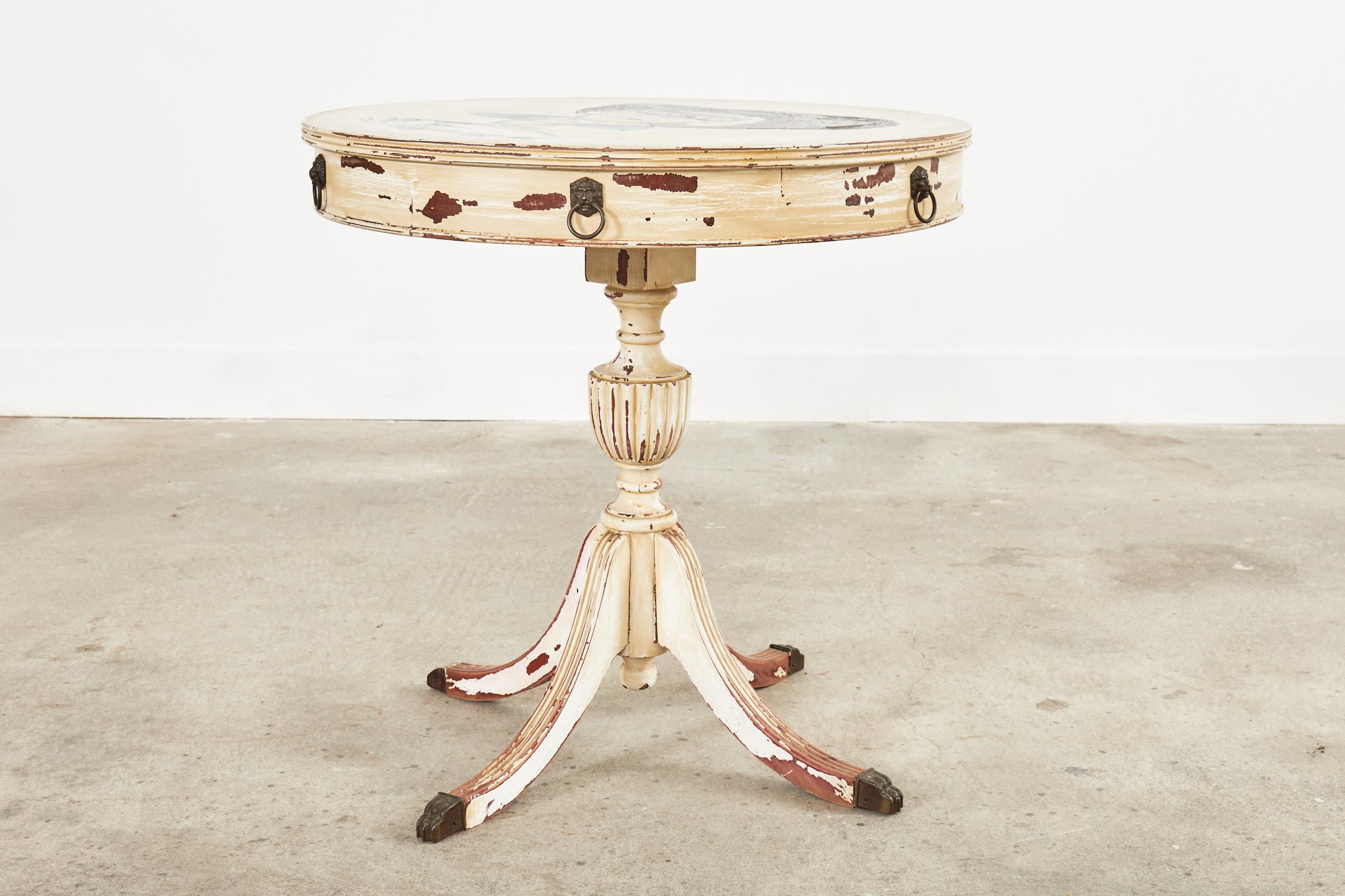 Brass Country Swedish Gustavian Center Table Painted by Ira Yeager For Sale
