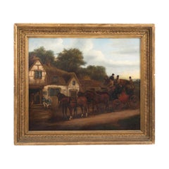 Country Victorian Oil Painting of Horse Carriage Country Victorian Oil Painting of Horse Carriage