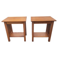 Retro Country View Amish Arts & Crafts Mission Oak Side Tables, a Pair