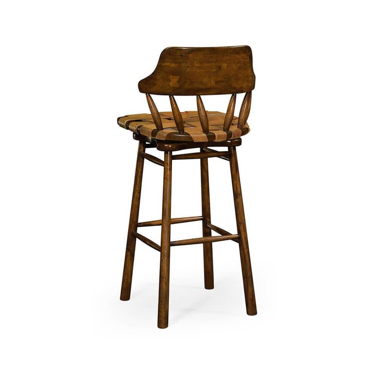 Country Walnut and Leather Bar Stool, 43 For Sale at 1stDibs