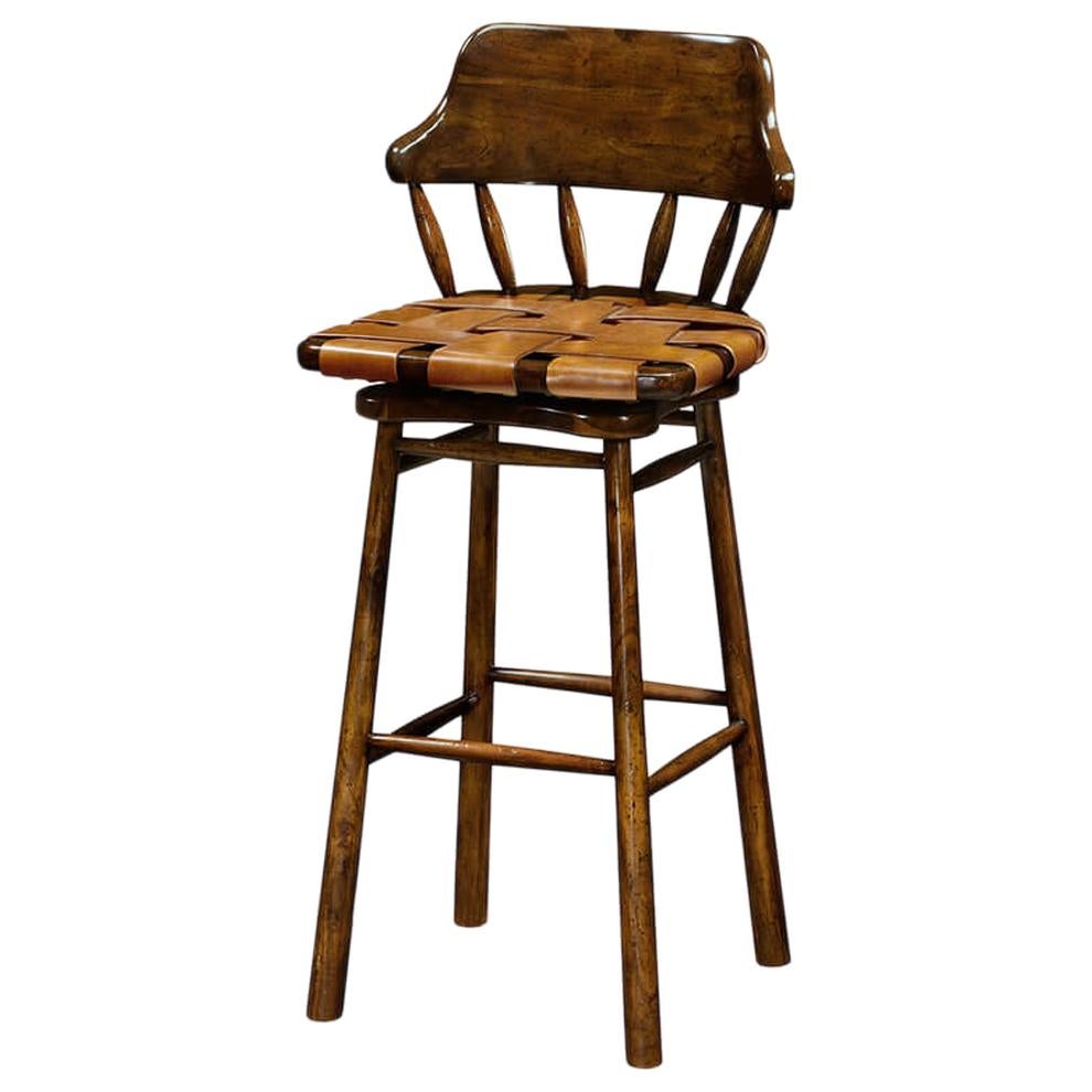 Country Walnut and Leather Bar Stool, 43