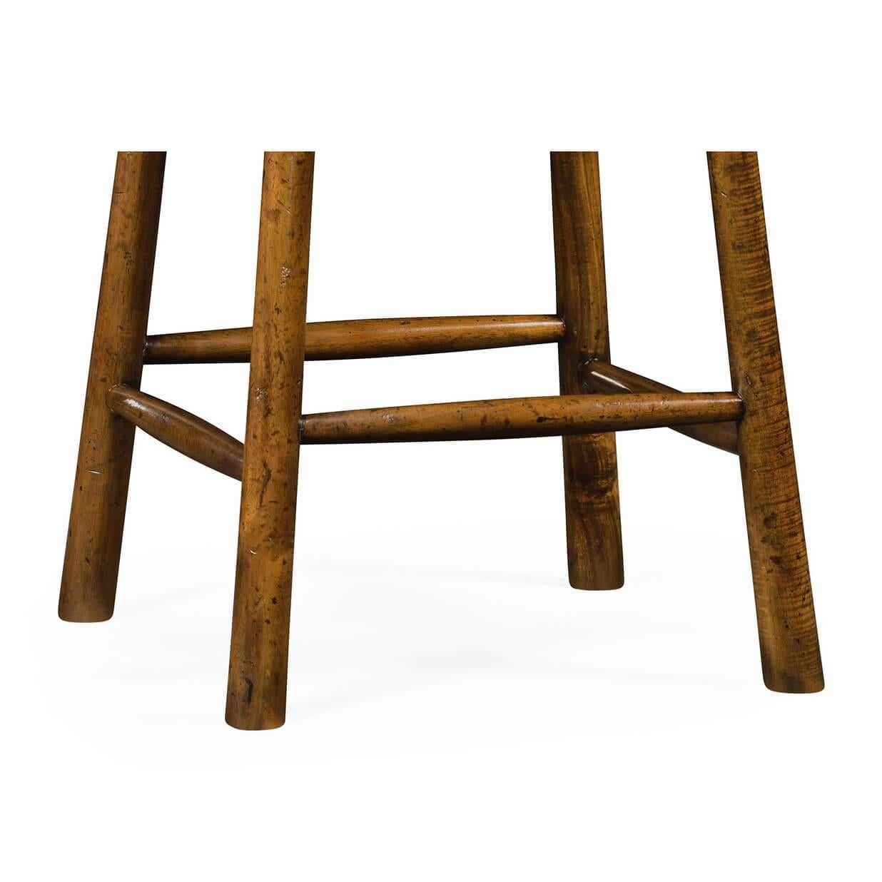 Contemporary Country Walnut and Leather Counter Stool