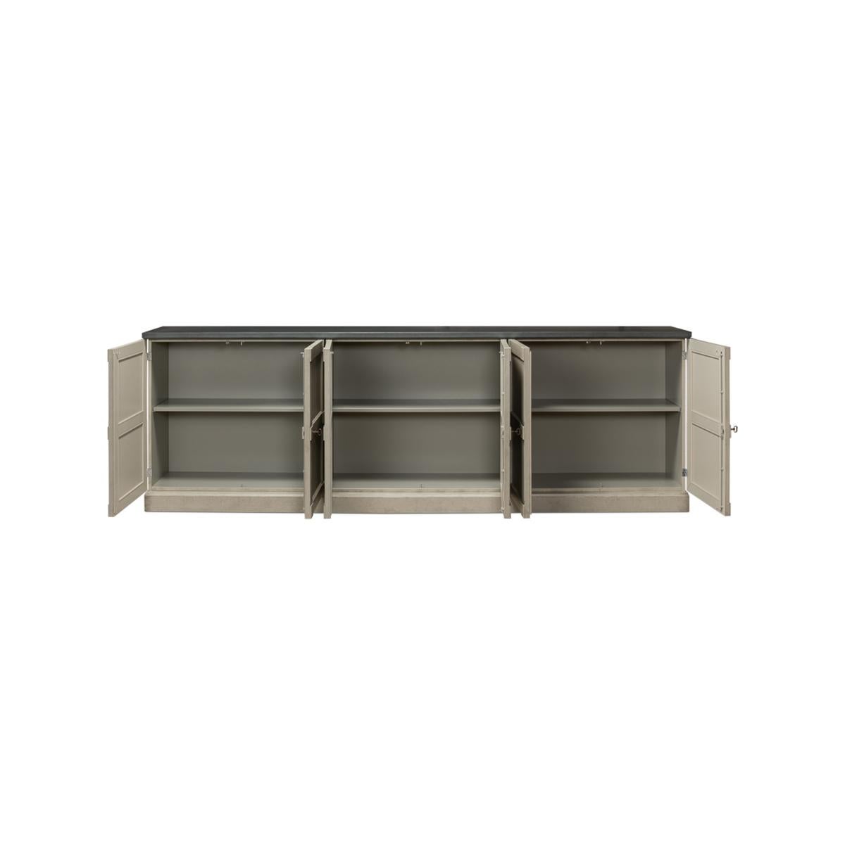 Rustic Country Washed Gray Painted Sideboard For Sale